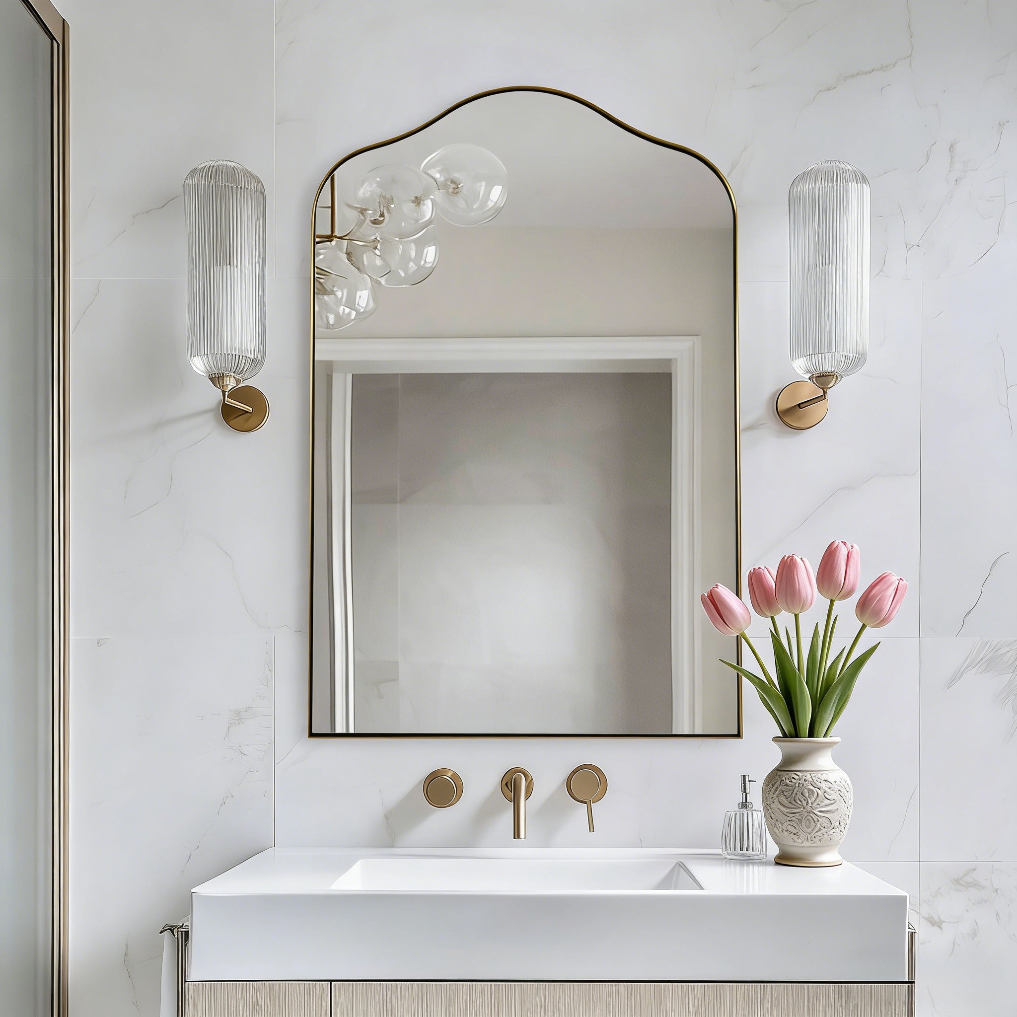 Open Box Like New:Contemporary Arch Top Curved Arched Bathroom Vanity Mirror