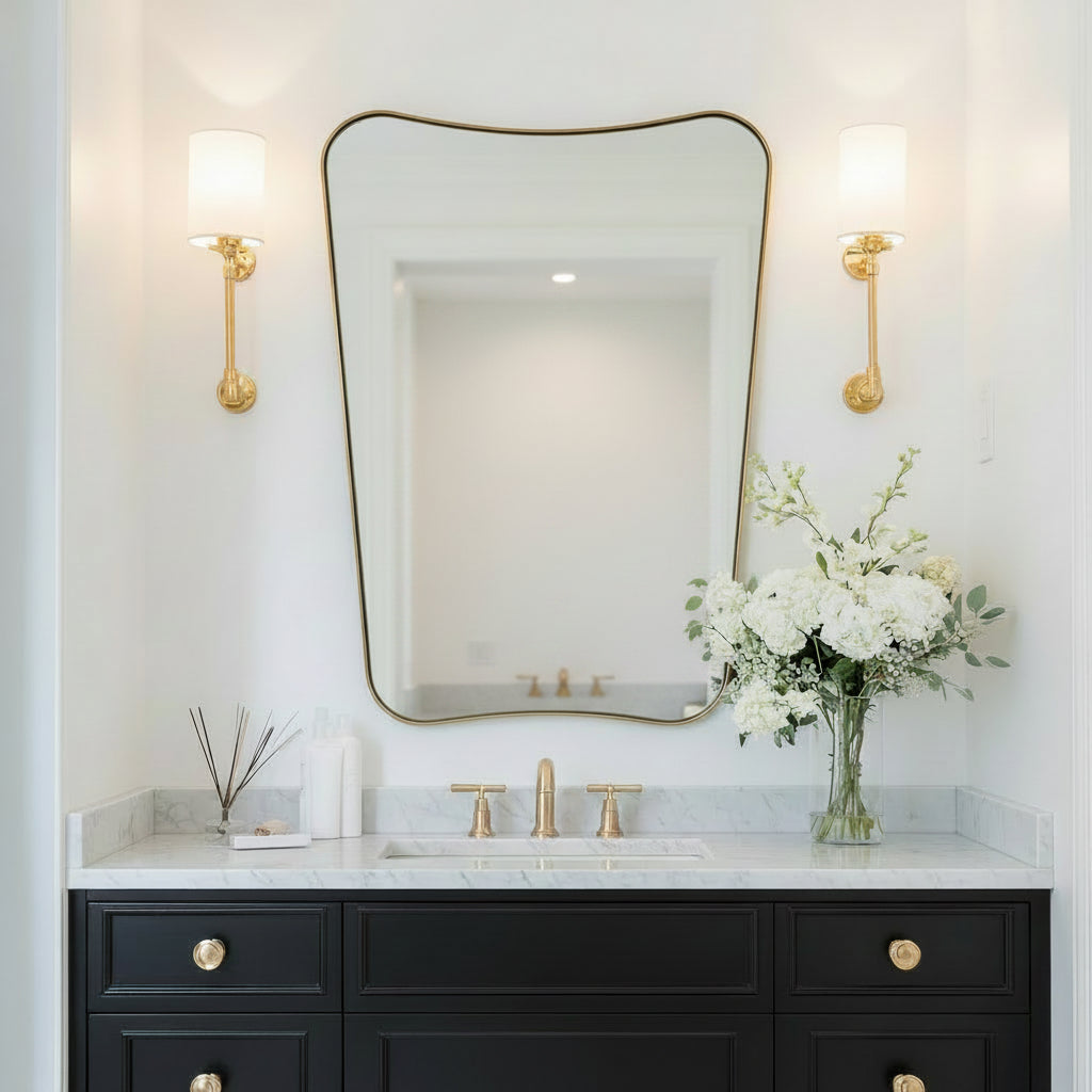 Italian Luxury Style Irregular Scalloped Wall Mirror for Bathroom |Stainless Steel Frame