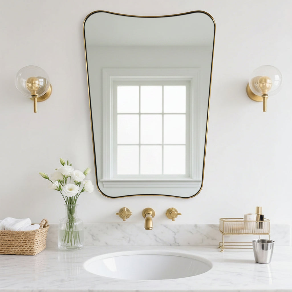 Open Box Like New: Concave Top Rectangle Irregular Scalloped Bathroom Vanity Mirror