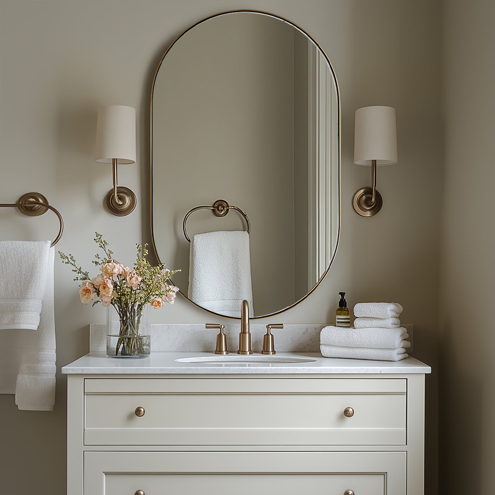 Modern Pill Shaped Capsule Wall Mirrors Long Oval Bathroom Vanity Mirror | Stainless Steel Frame