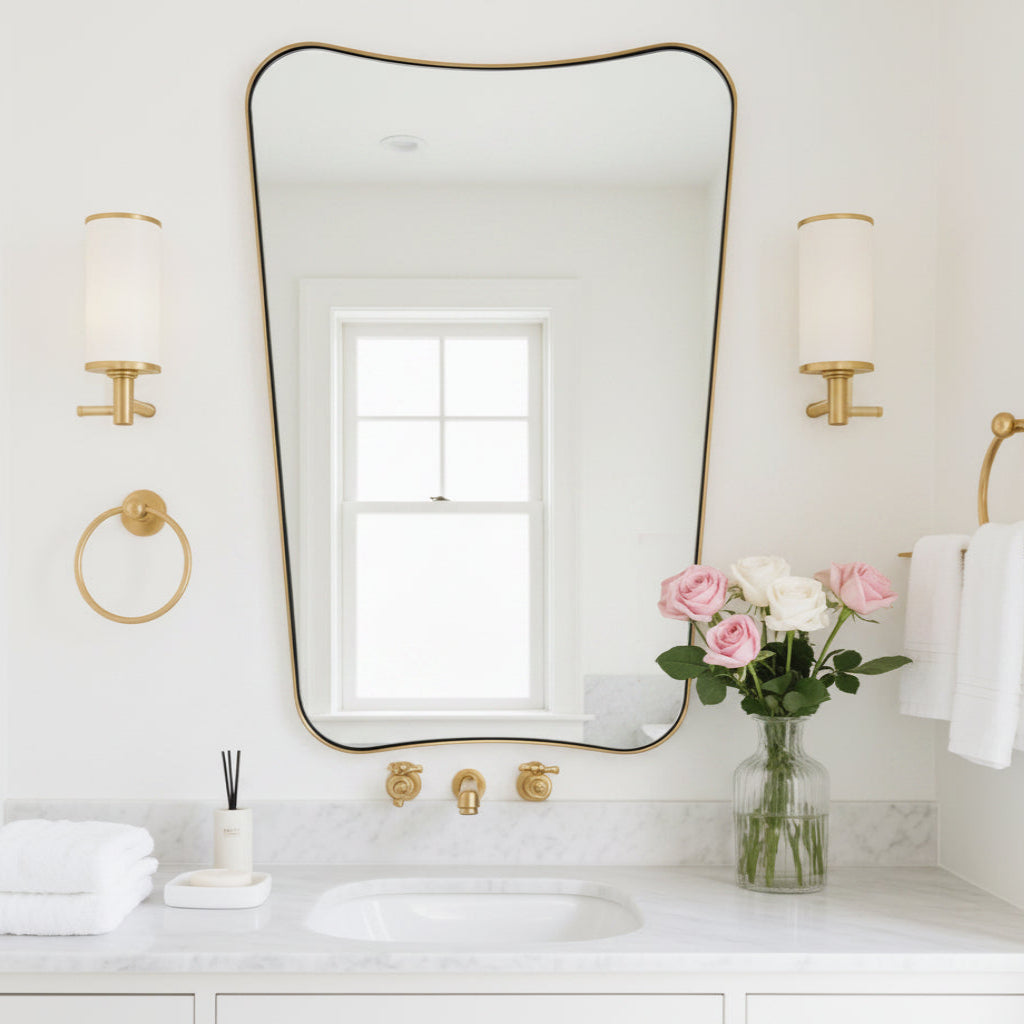 Italian Luxury Style Irregular Scalloped Wall Mirror for Bathroom |Stainless Steel Frame