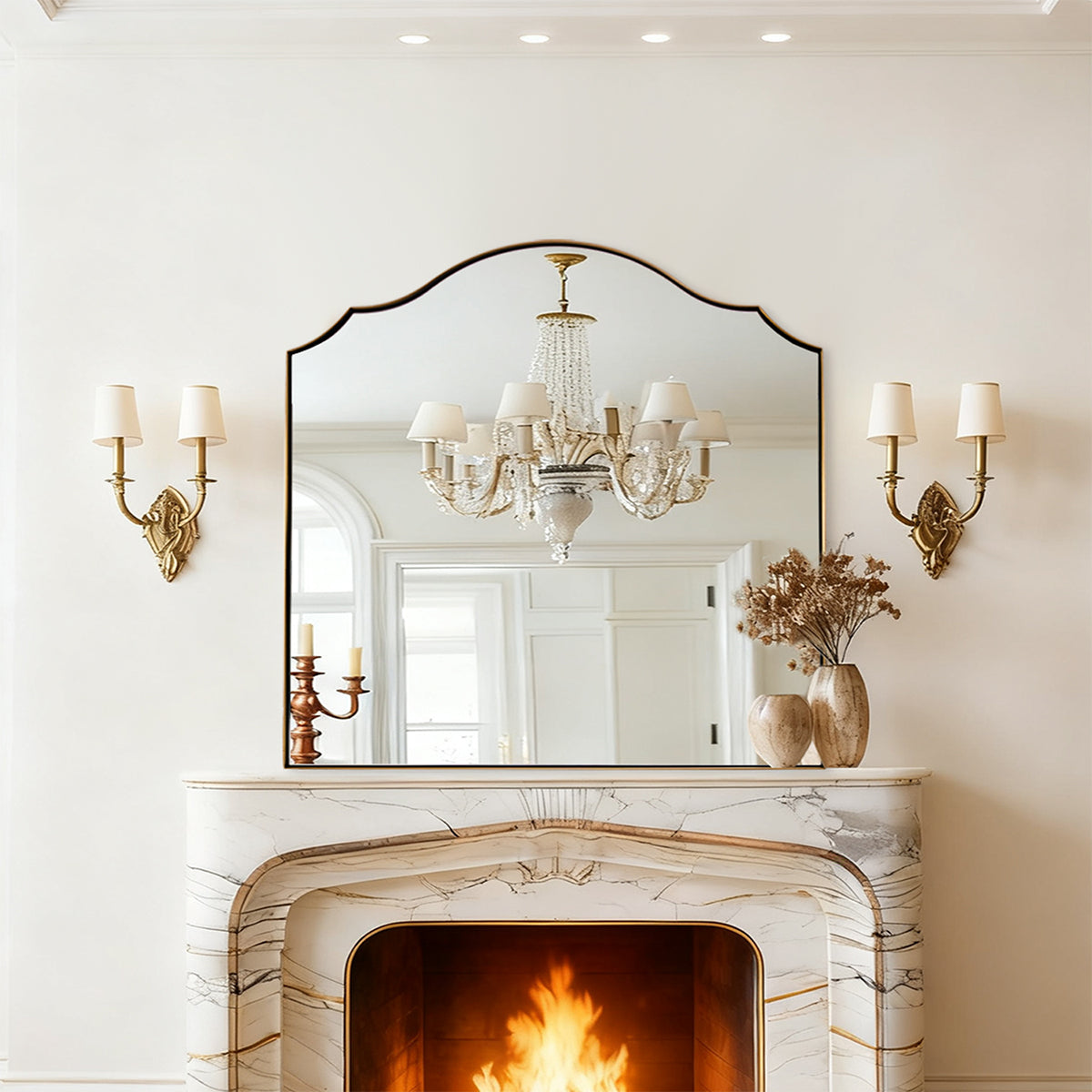 Contemporary Scalloped Arched Curved Mirror Bathroom Wall Mirror | Stainless Steel Frame