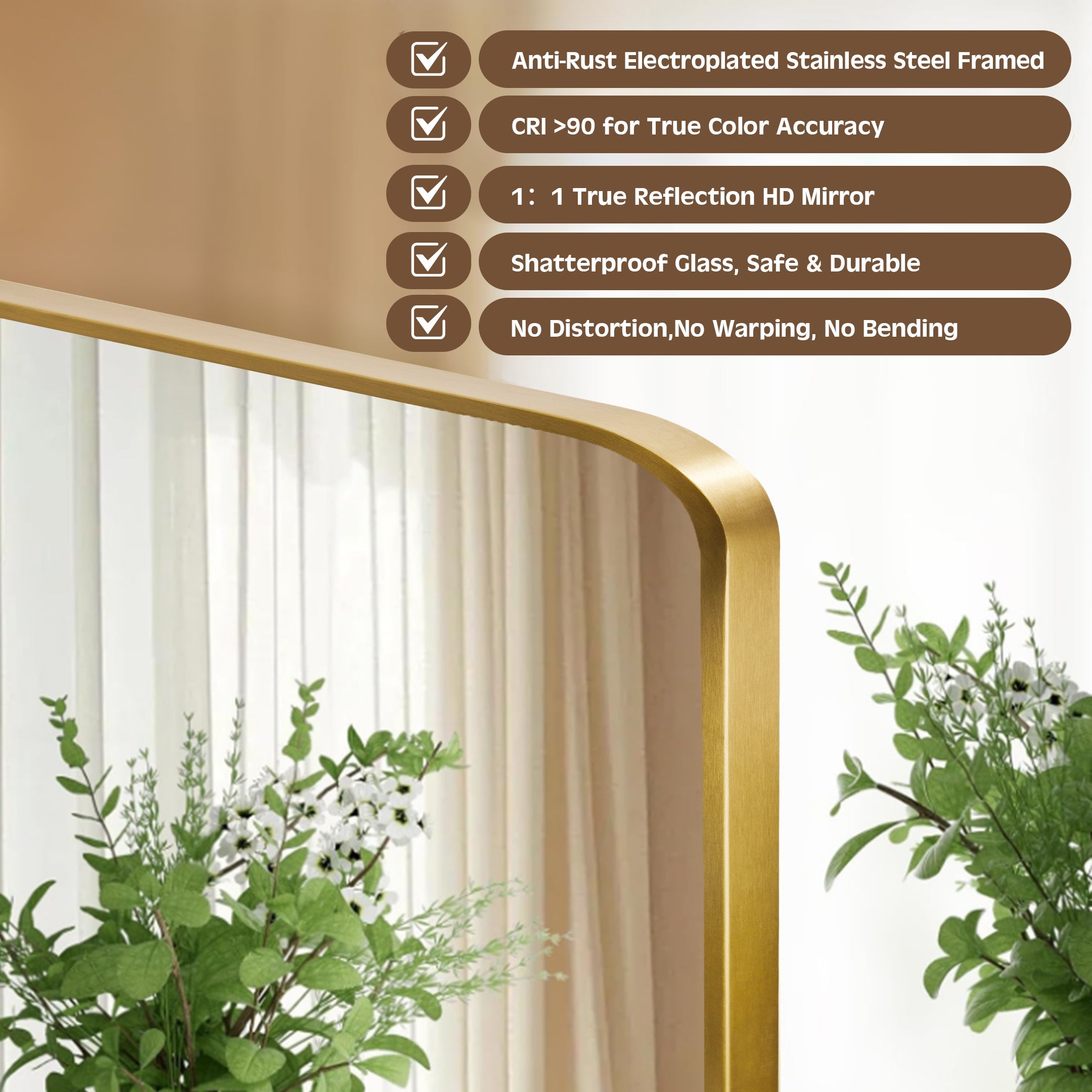 Contemporary Rounded Rectangular Bathroom Wall Mirror |Thicker Stainless Steel Framed