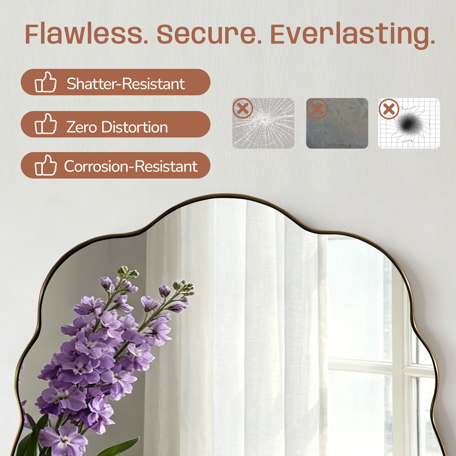 Contemporary Wavy Oval Scalloped Bathroom Vanity Mirror Irregular Organic Mirror| Stainless Steel Framed