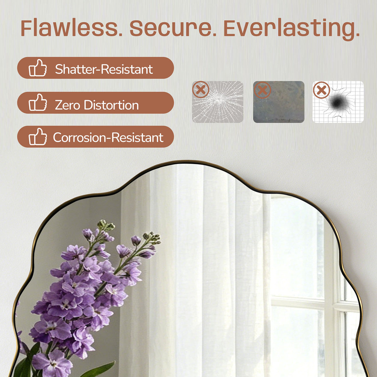 Contemporary Wavy Oval Scalloped Bathroom Vanity Mirror Irregular Organic Mirror| Stainless Steel Framed