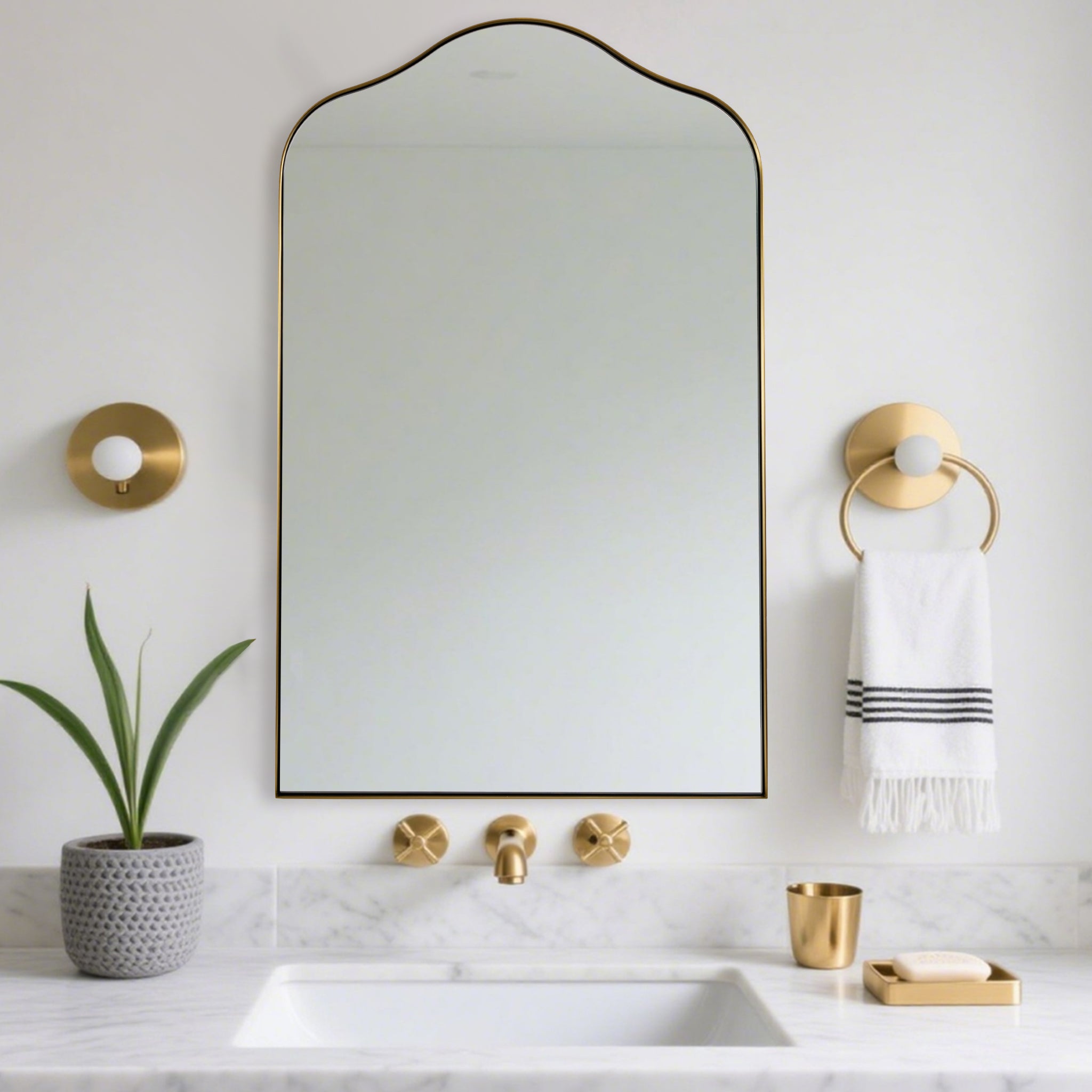 Contemporary Arch Top Curved Arched Bathroom Vanity Mirror | Stainless Steel Frame