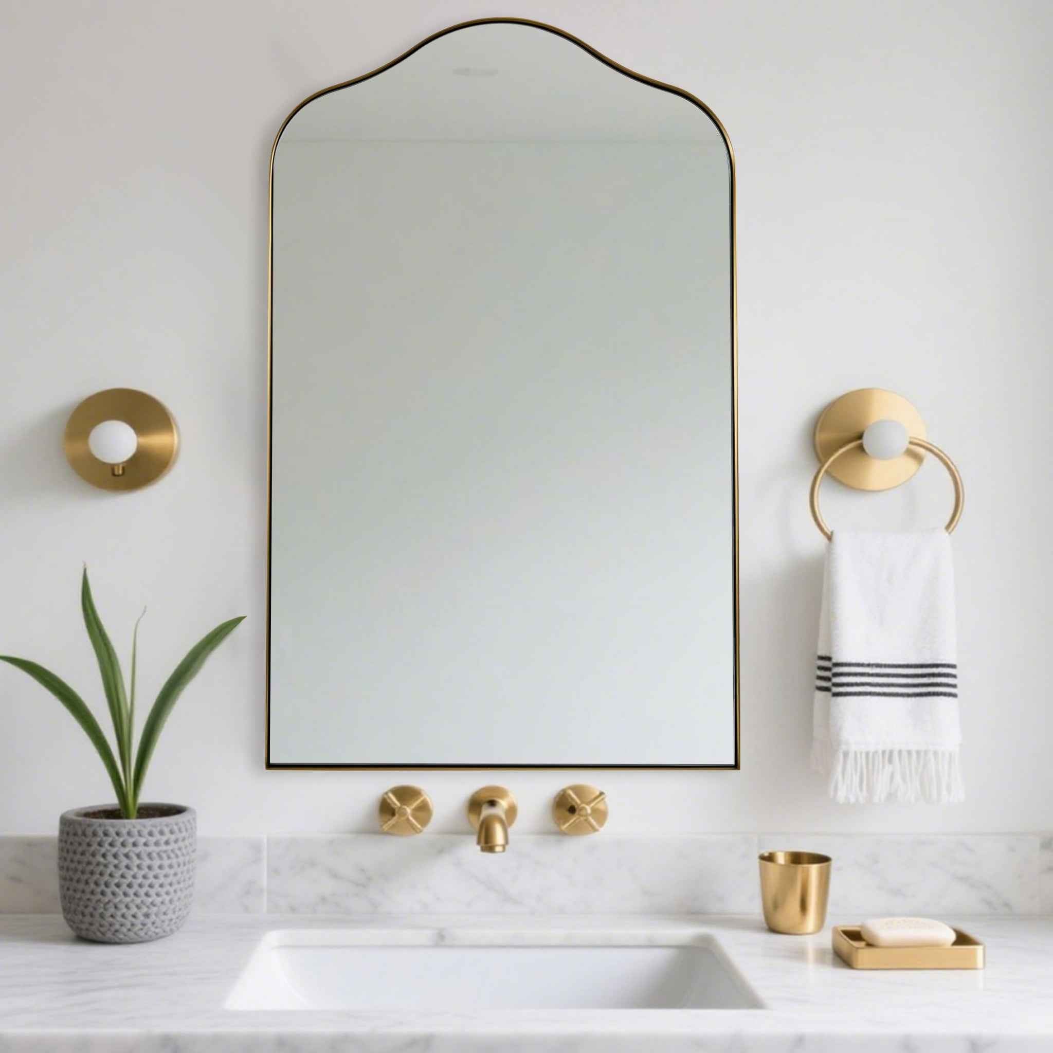 Contemporary Arch Top Curved Arched Bathroom Vanity Mirror | Stainless Steel Frame