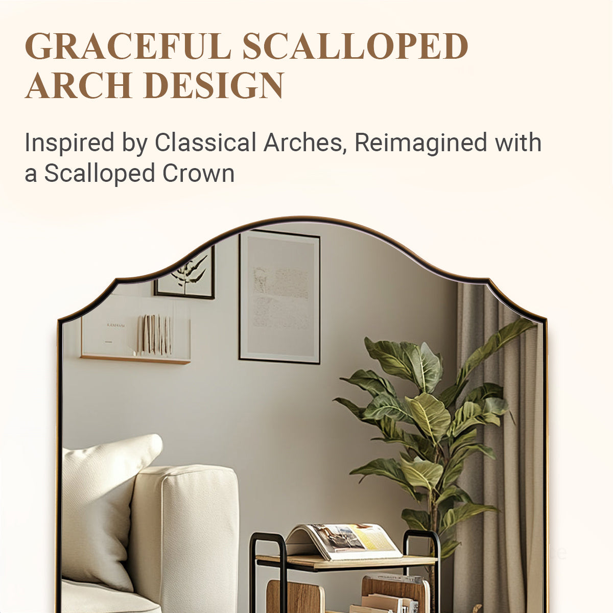 Contemporary Arched Curved Scalloped Mirror Bathroom Vanity Mirror | Stainless Steel Frame