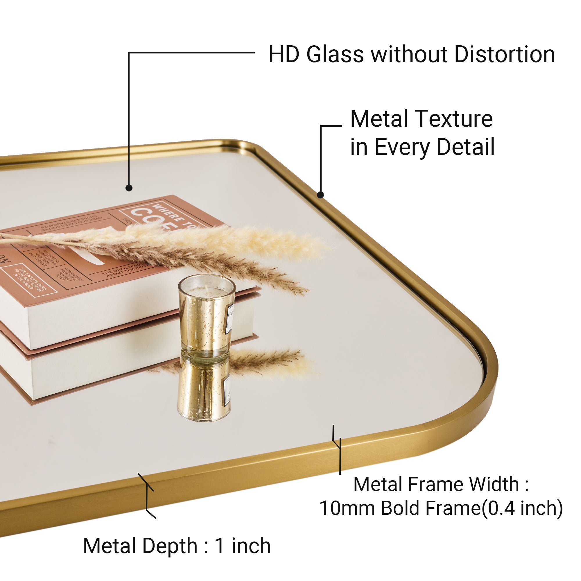 Anthropology Bold-Frame Wide Arch Mantel Mirror Bathroom Vanity Mirror ,Over the Fireplace | Stainless Steel Frame