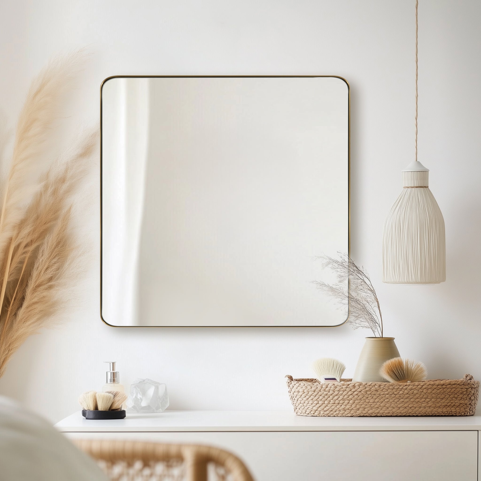 ANDY STAR Square Bathroom Mirror, Wall Decor Circle Mirror with Stainless Steel Frame