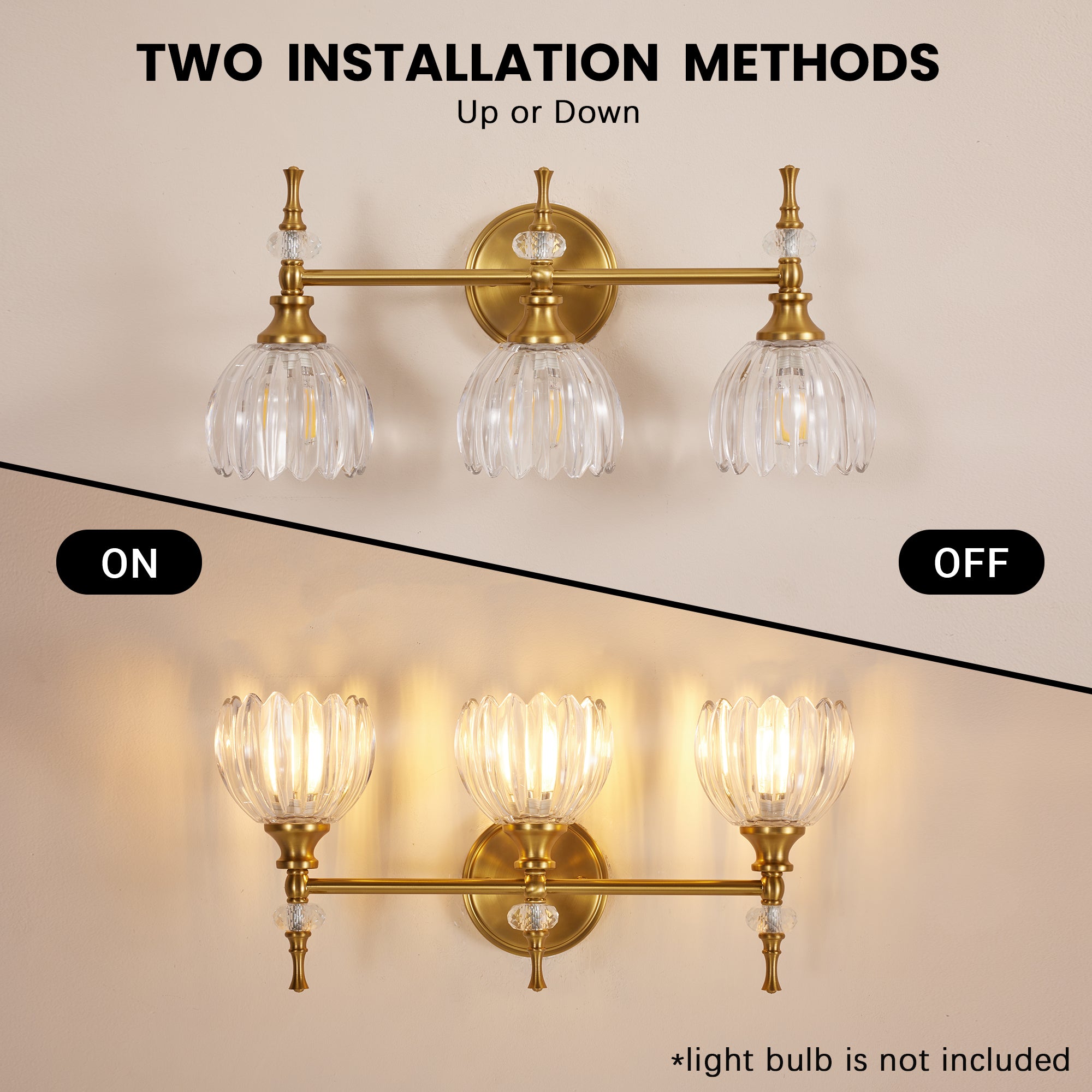 Contemporary Bathroom Vanity Light Fixtures with Tulip Glass Shade Sconces for Bath,Bedroom, Hallway