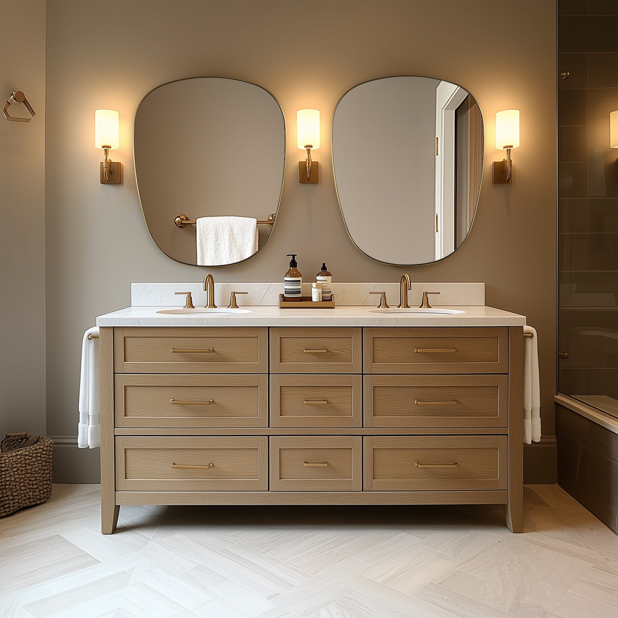 Contemporary Irregular Organic Bathroom Wall Mirror Asymmetric Decorative Mirror | Stainless Steel Frame