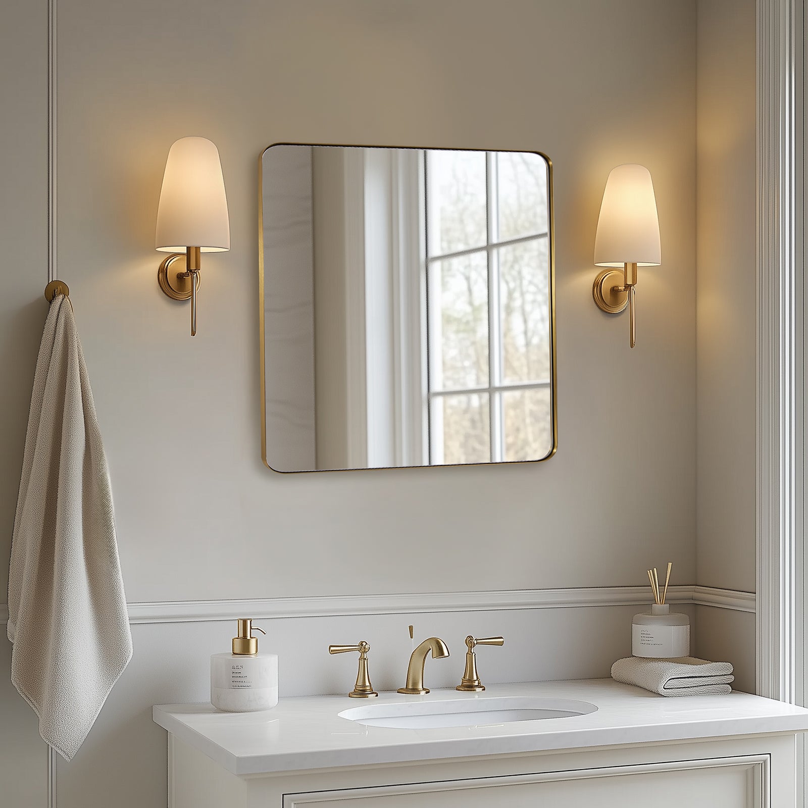ANDY STAR Square Bathroom Mirror, Wall Decor Circle Mirror with Stainless Steel Frame