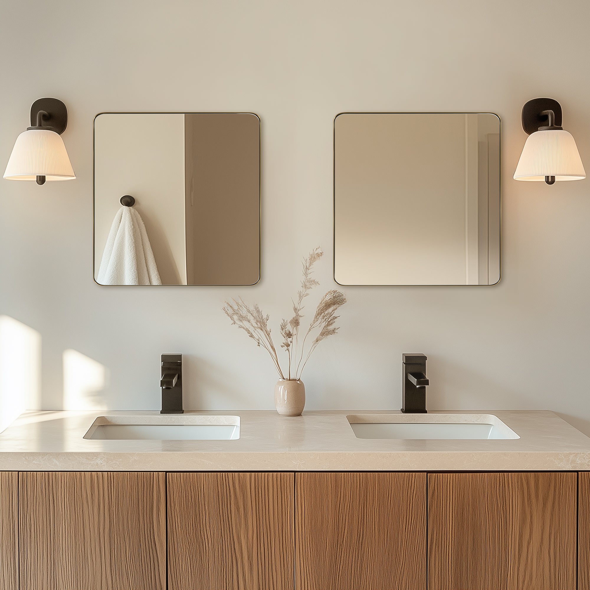 ANDY STAR Square Bathroom Mirror, Wall Decor Circle Mirror with Stainless Steel Frame