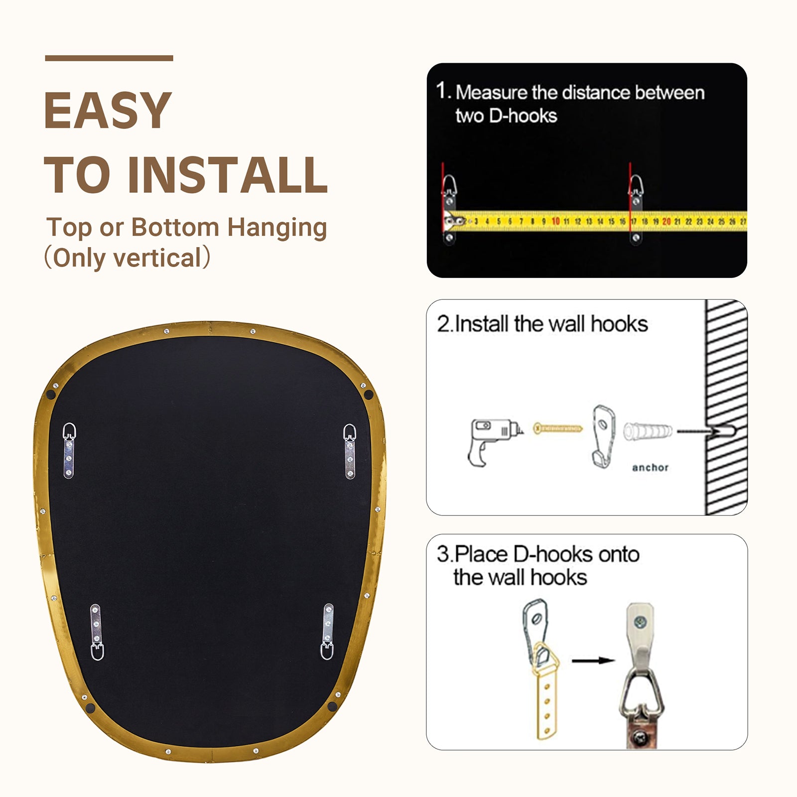 Contemporary Irregular Organic Bathroom Wall Mirror Asymmetric Decorative Mirror | Stainless Steel Frame