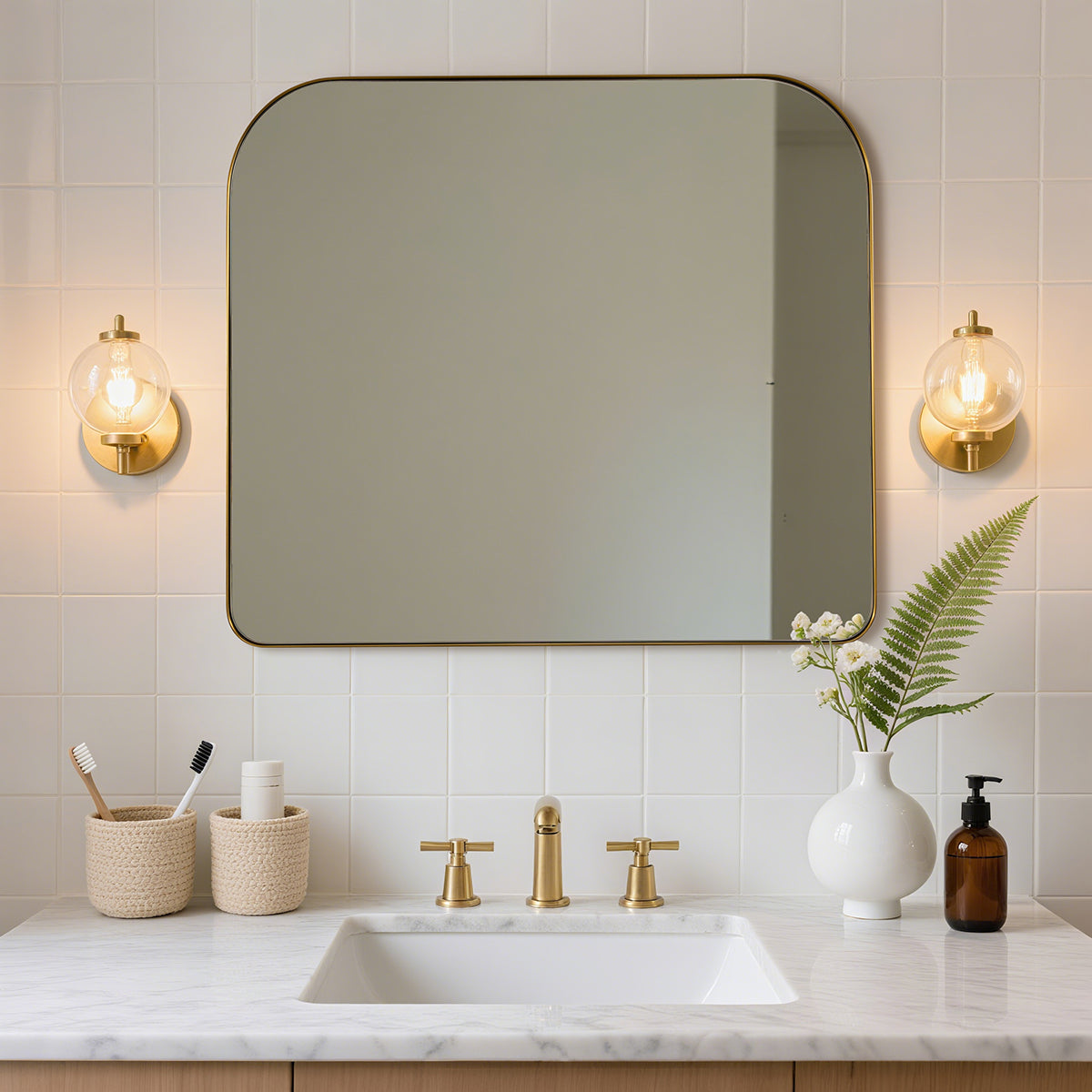 Modern Mantel Wide Arch Rectangle Bathroom Vanity Mirror | Stainless Steel Frame