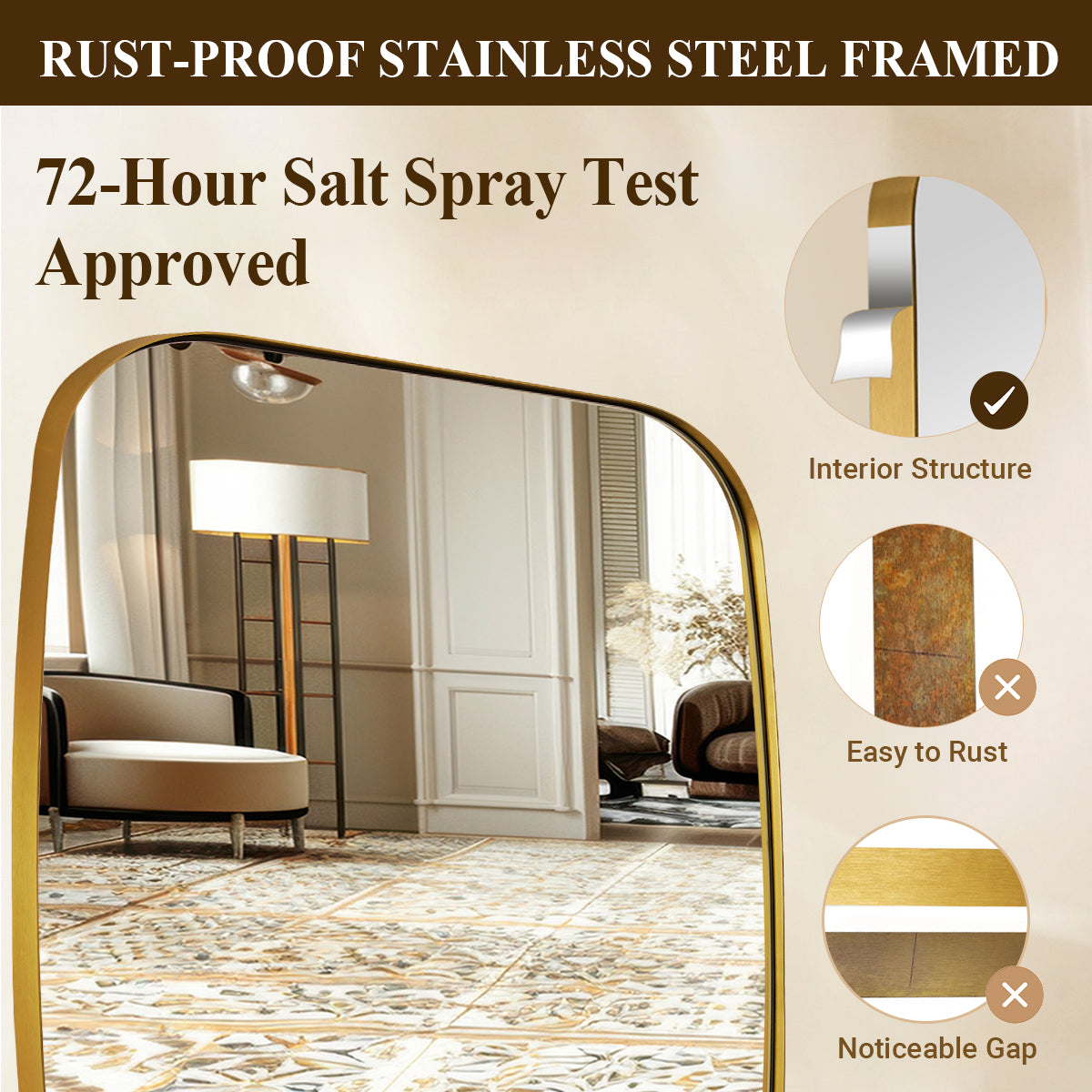 Modern Oblong Bathroom Mirror Long Oval Mirror | Stainless Steel Frame