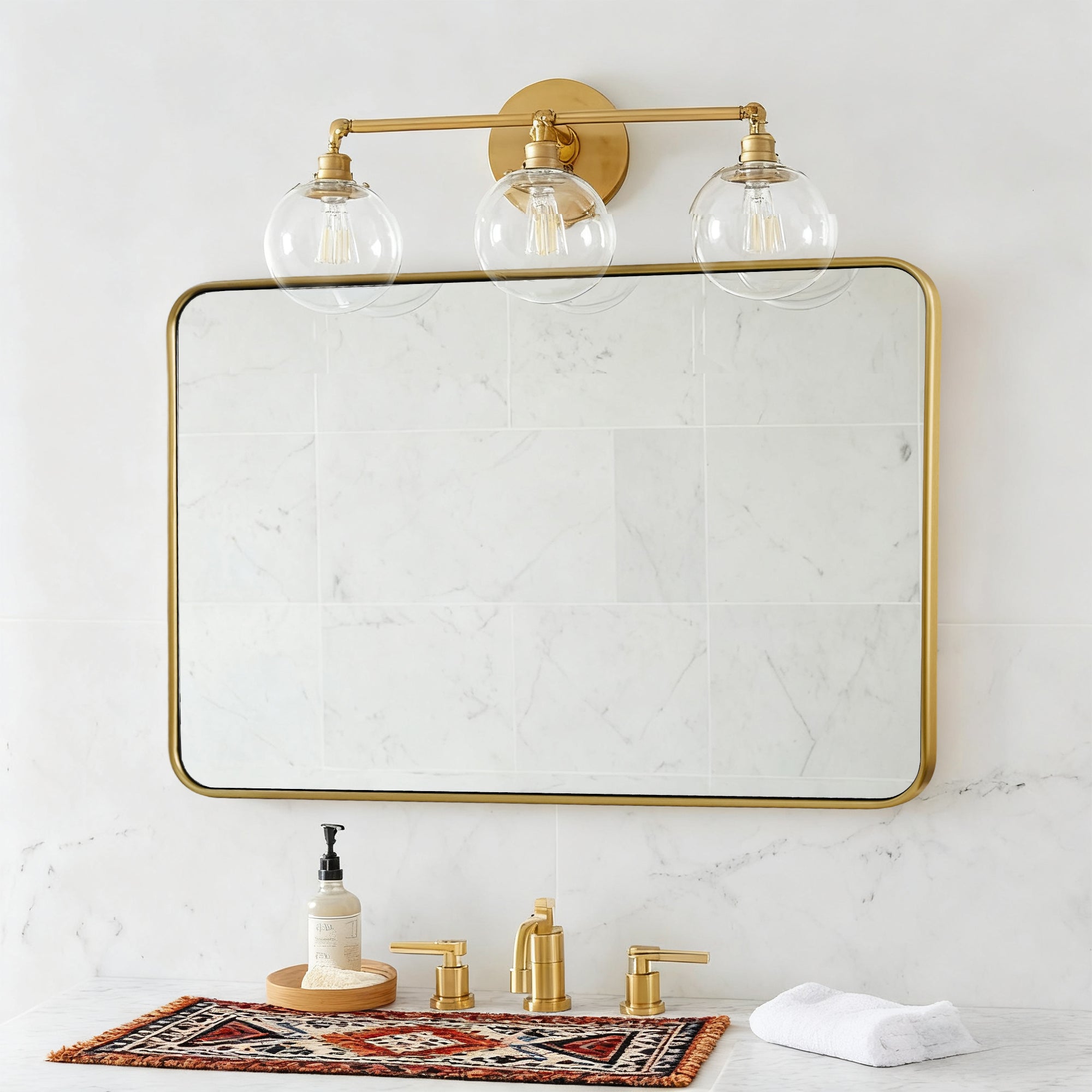 Contemporary Rounded Rectangular Bathroom Mirrors| Stainless Steel Thick Frame