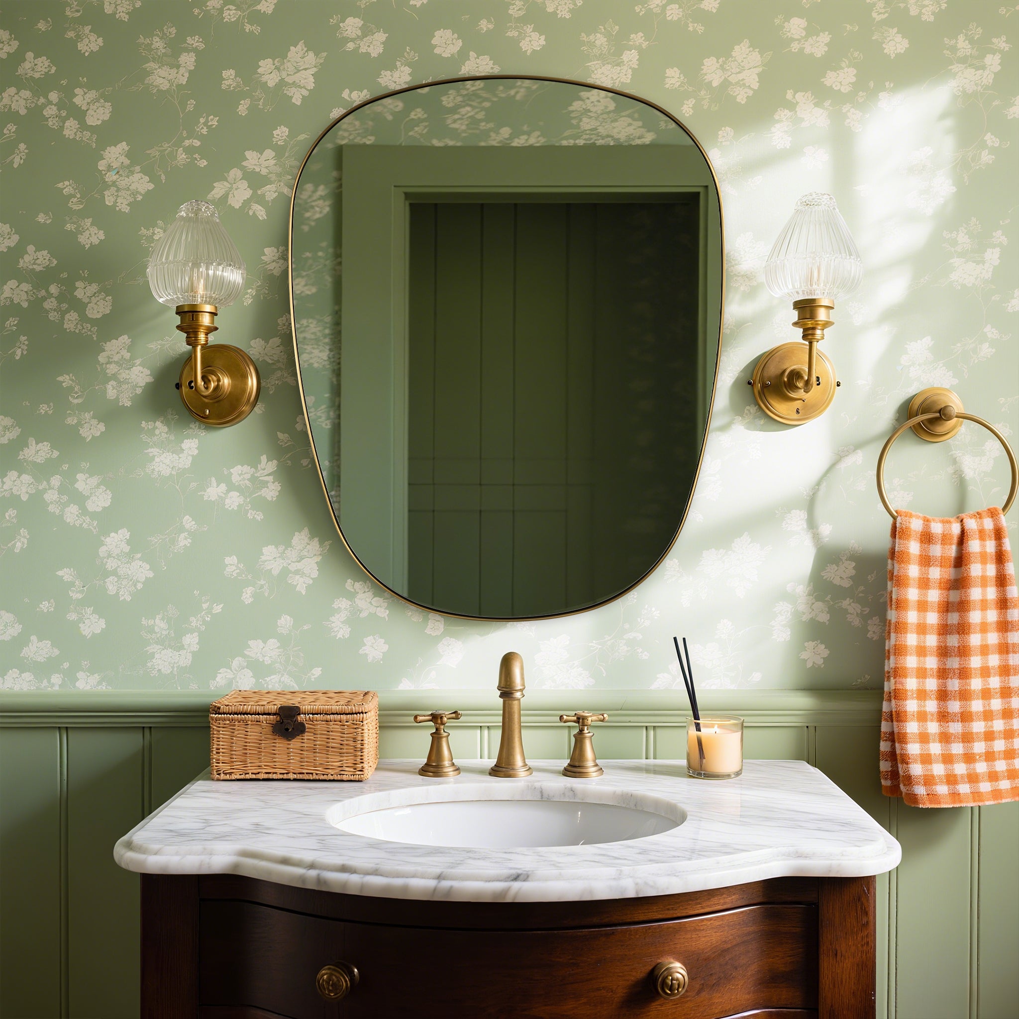 Contemporary Irregular Organic Bathroom Wall Mirror Asymmetric Decorative Mirror | Stainless Steel Frame