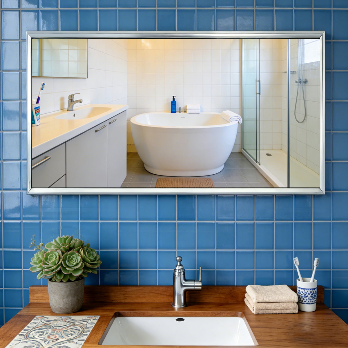 Luxury Beveled Stainless Steel Framed Rectangular Bathroom Vanity Mirror