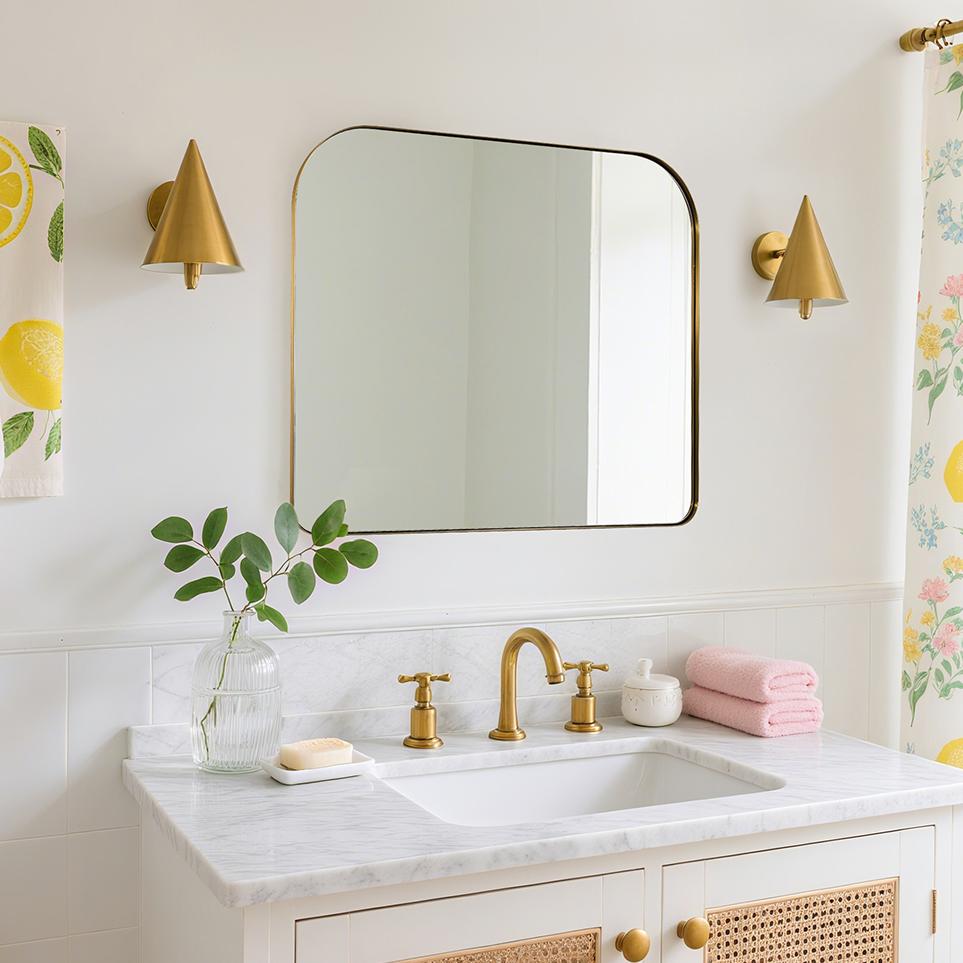 Modern Mantel Wide Arch Rectangle Bathroom Vanity Mirror | Stainless Steel Frame