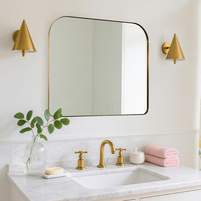 Modern Mantel Wide Arch Rectangle Bathroom Vanity Mirror | Stainless Steel Frame