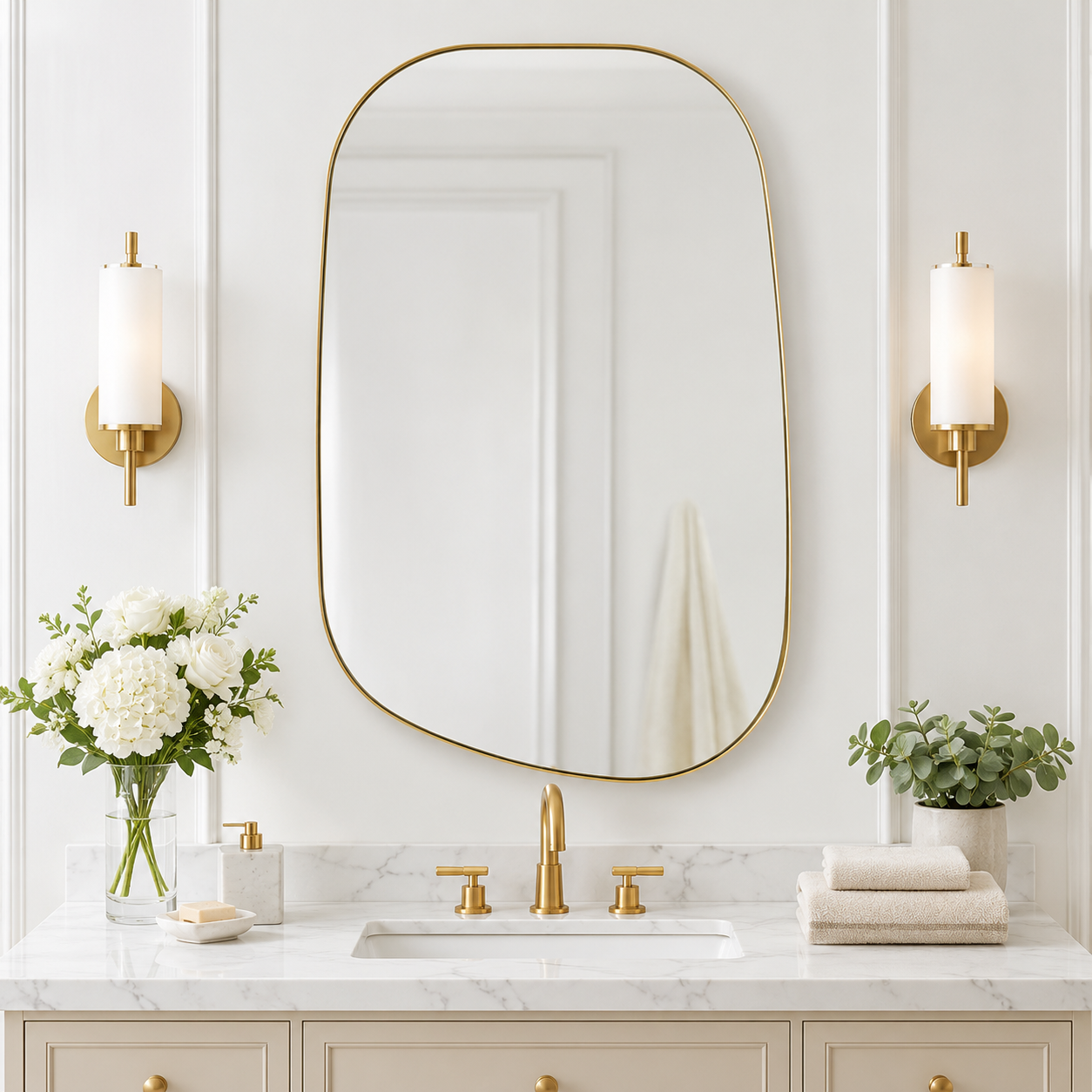 Asymmetrical Irregular Bathroom Wall Mirror | Stainless Steel Frame