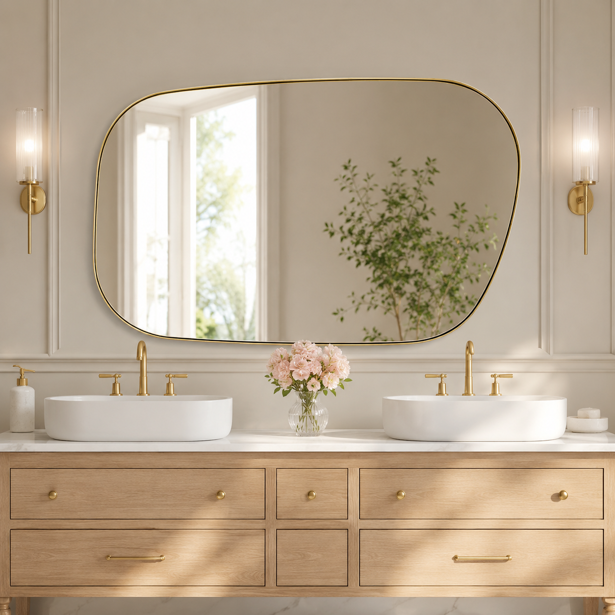 Asymmetrical Irregular Bathroom Wall Mirror | Stainless Steel Frame