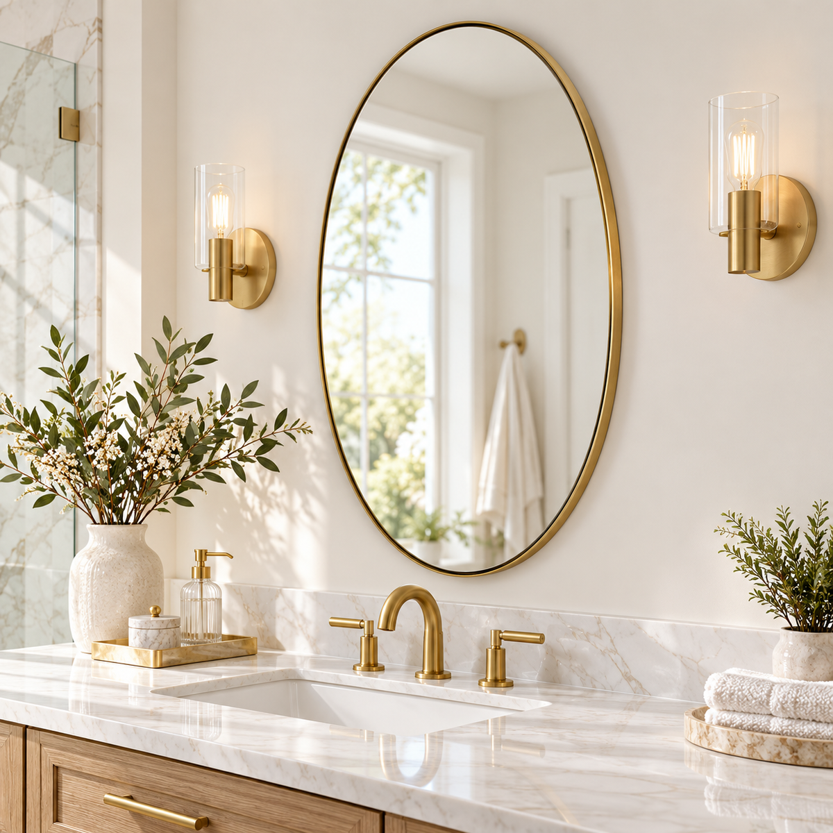 Modern Oval Bathroom Wall Mirrors |Stainless Steel Framed