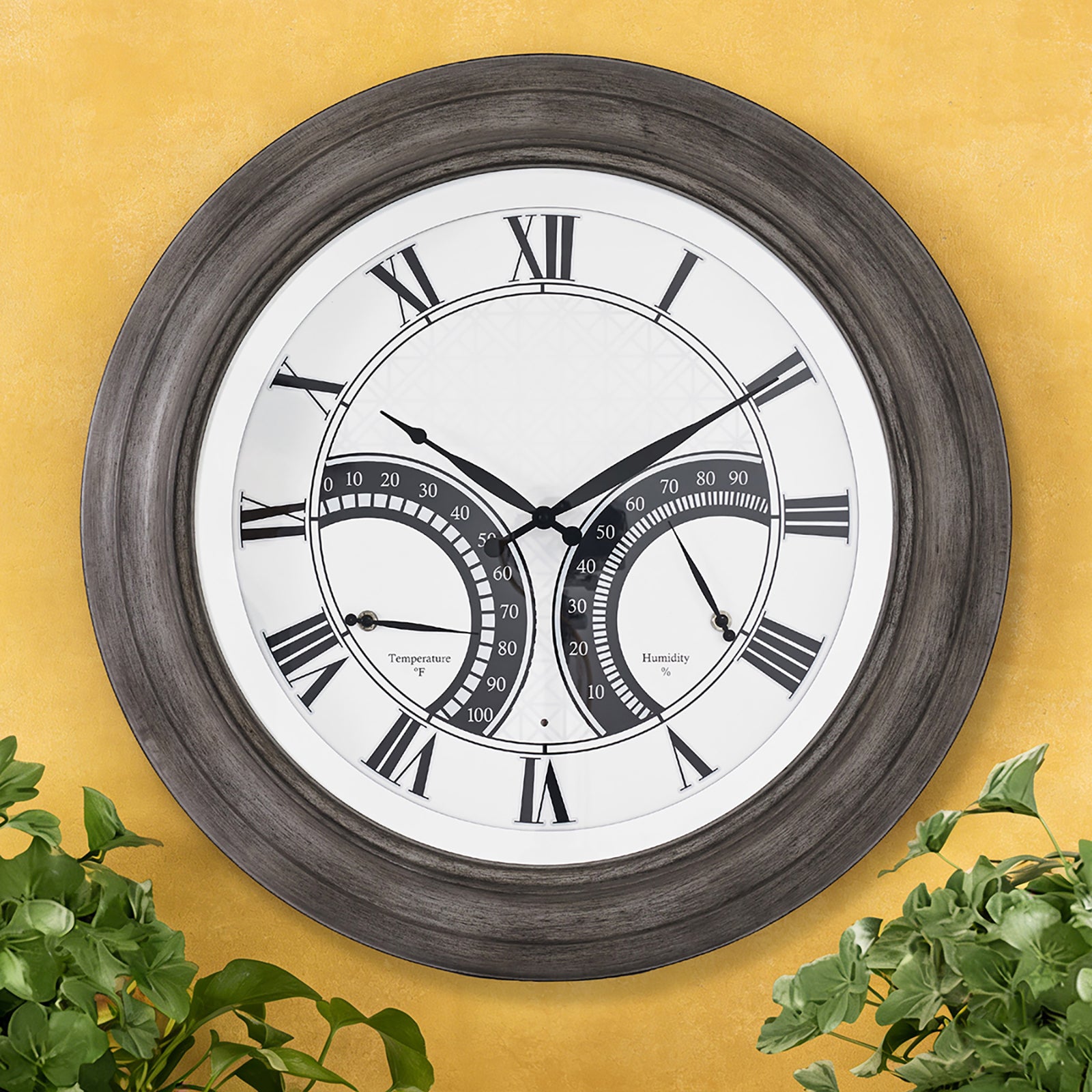 24 Inch Outdoor Wall Clock Large Waterproof Illuminated Clock with Thermometer,Geometric Dial