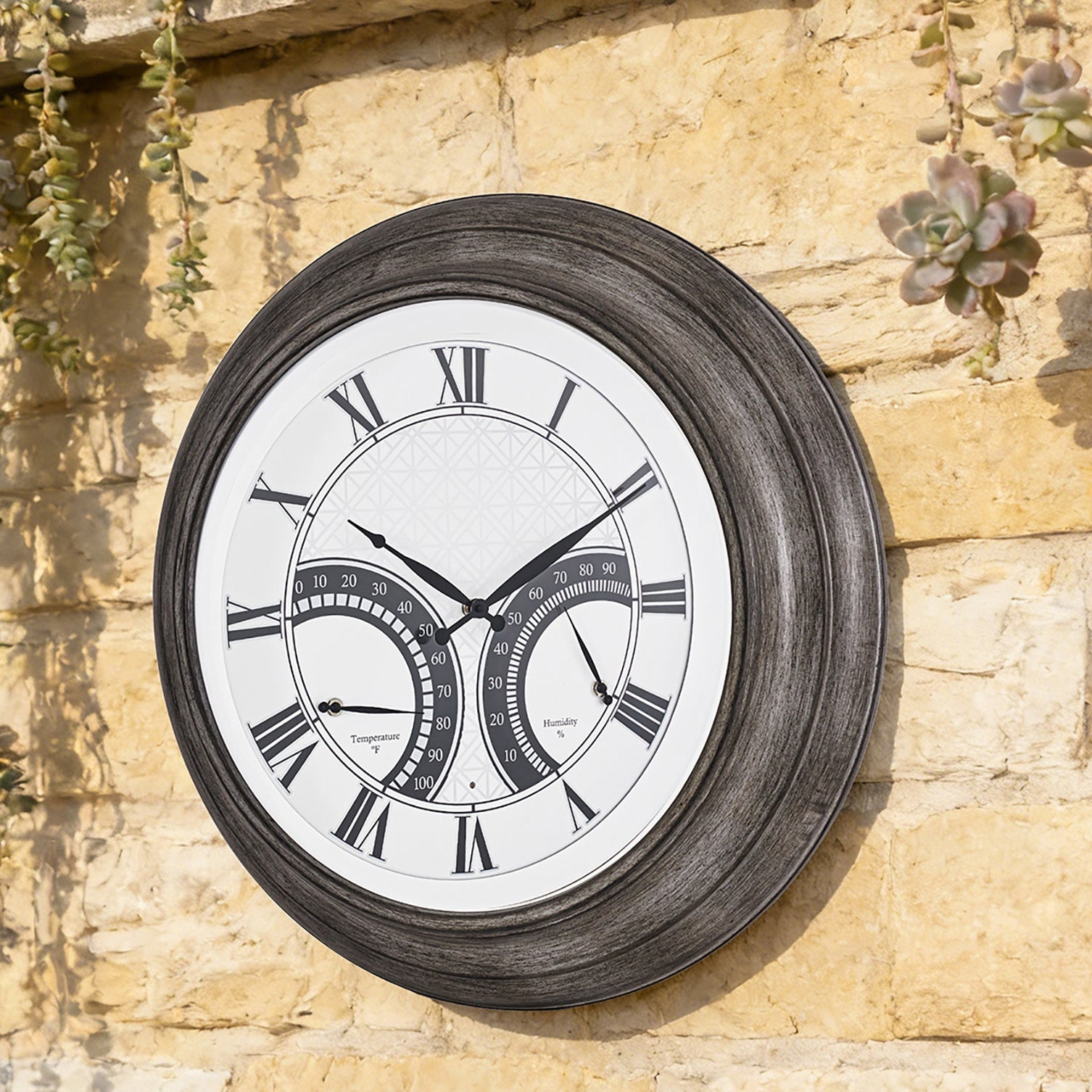 24 Inch Outdoor Wall Clock Large Waterproof Illuminated Clock with Thermometer,Geometric Dial