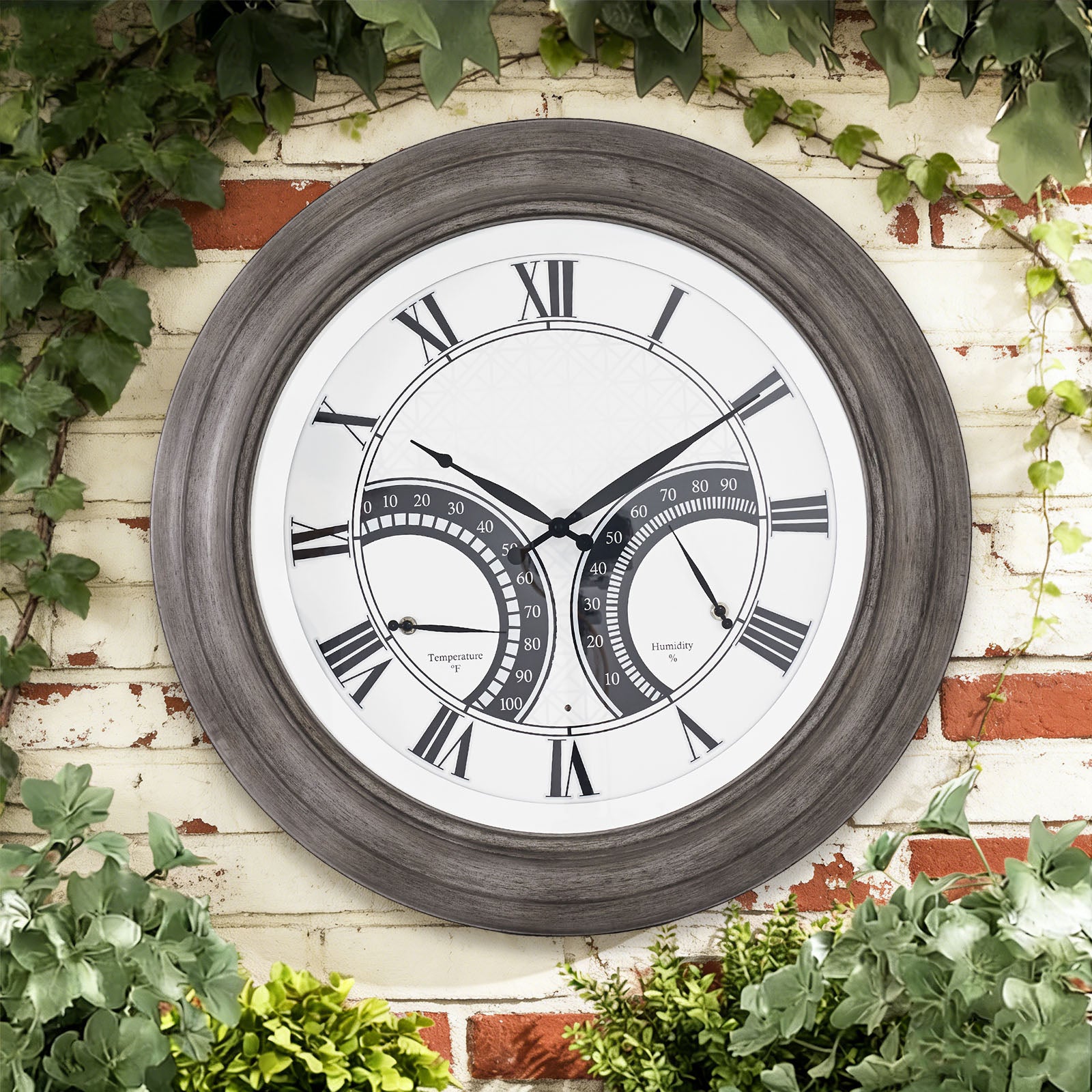 24 Inch Outdoor Wall Clock Large Waterproof Illuminated Clock with Thermometer,Geometric Dial