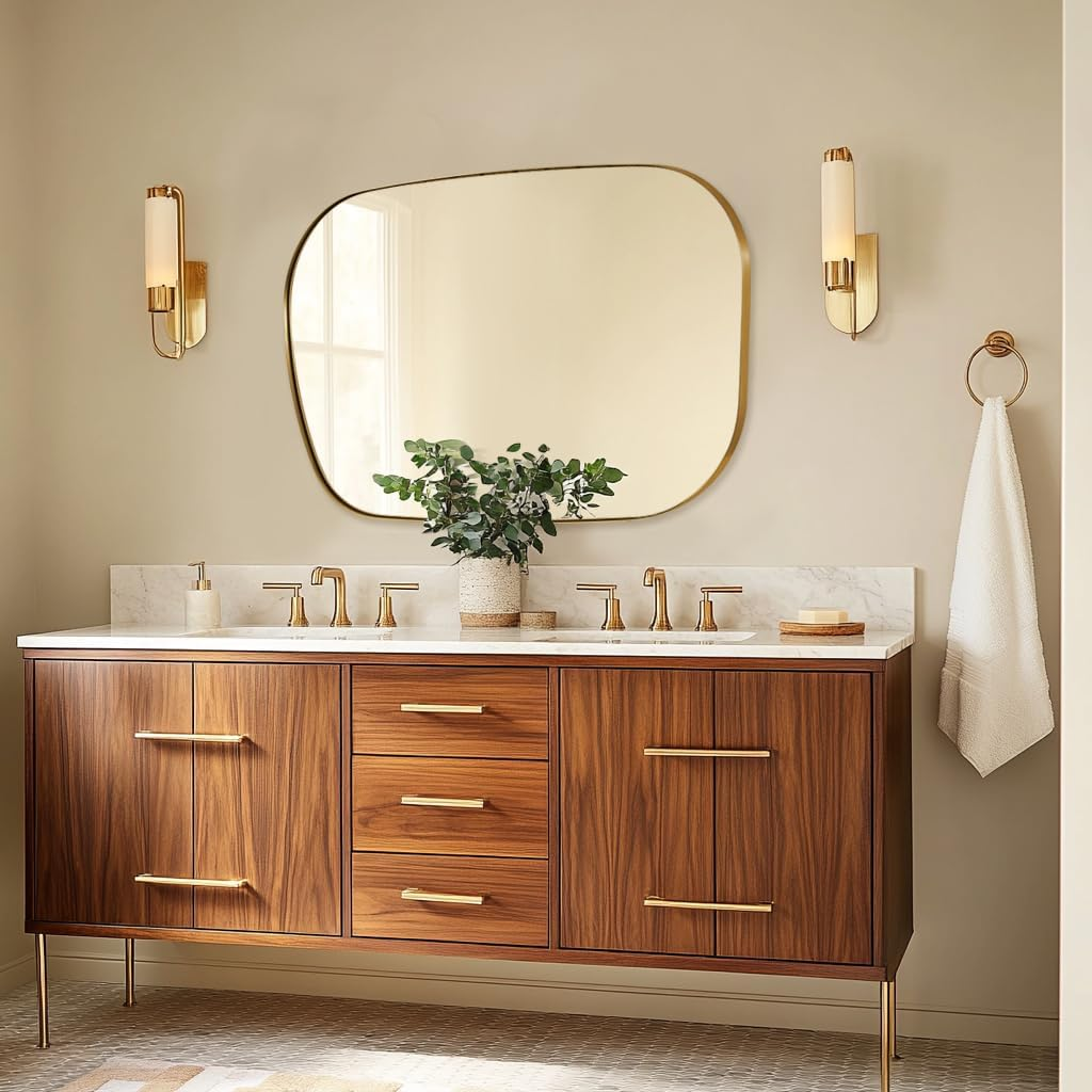 Asymmetrical Irregular Bathroom Wall Mirror | Stainless Steel Frame