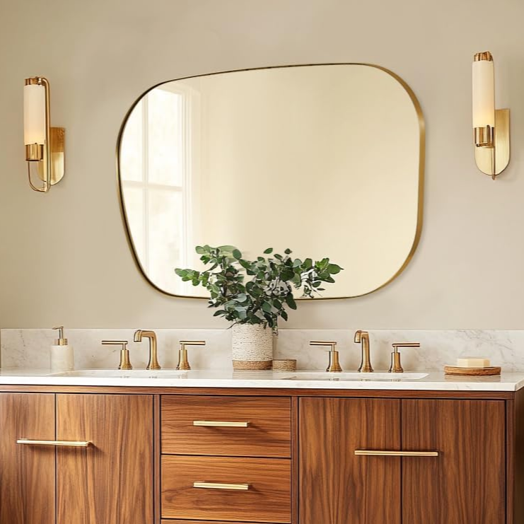 Asymmetrical Irregular Bathroom Wall Mirror | Stainless Steel Frame