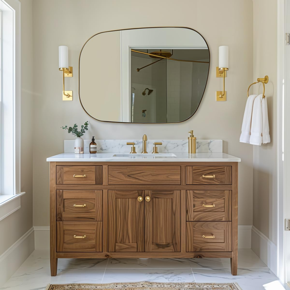 Asymmetrical Irregular Bathroom Wall Mirror | Stainless Steel Frame