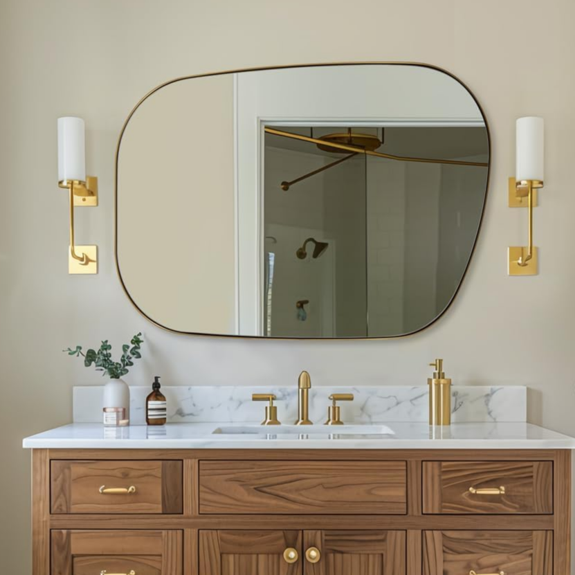 Asymmetrical Irregular Bathroom Wall Mirror | Stainless Steel Frame
