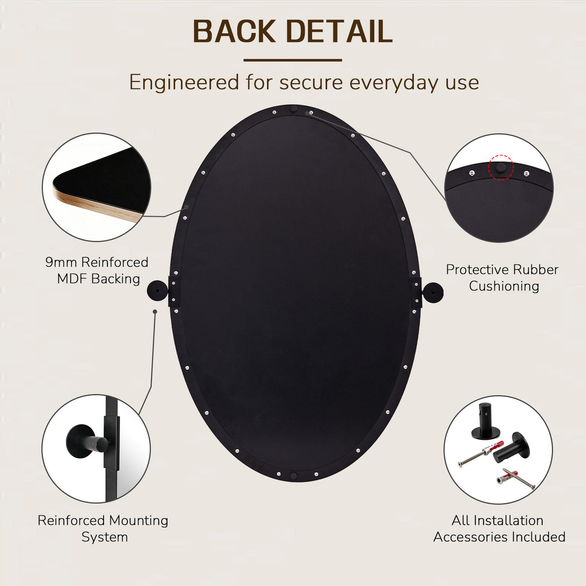 Oval Pivot Mirrors Adjustable Tilting Angle Floating Bathroom Mirror| Stainless Steel Framed