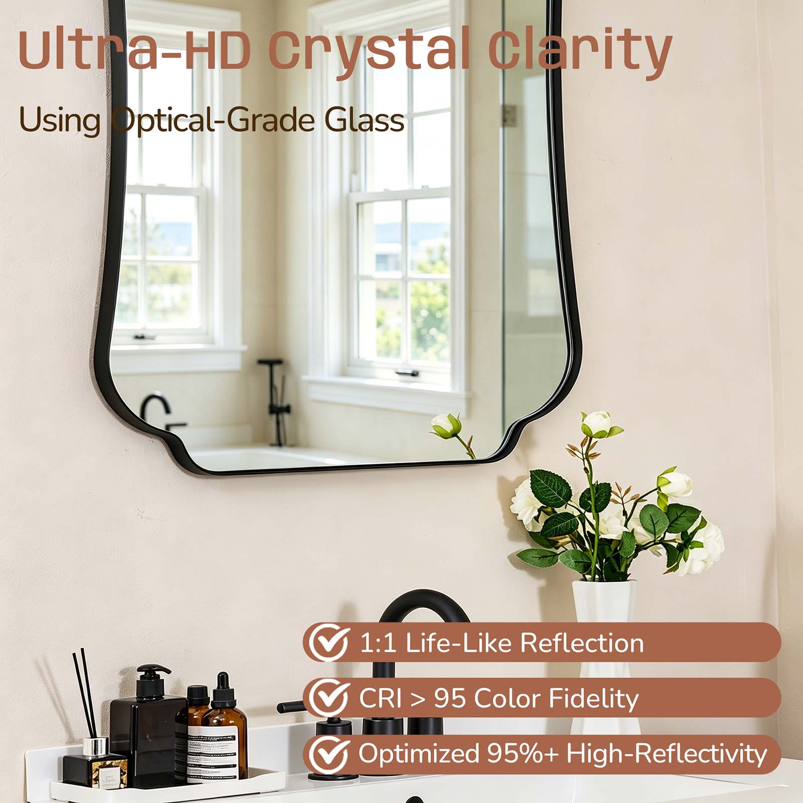 Contemporary Concave Edge Scalloped Bathroom Mirror Decorative | Stainless Steel Frame