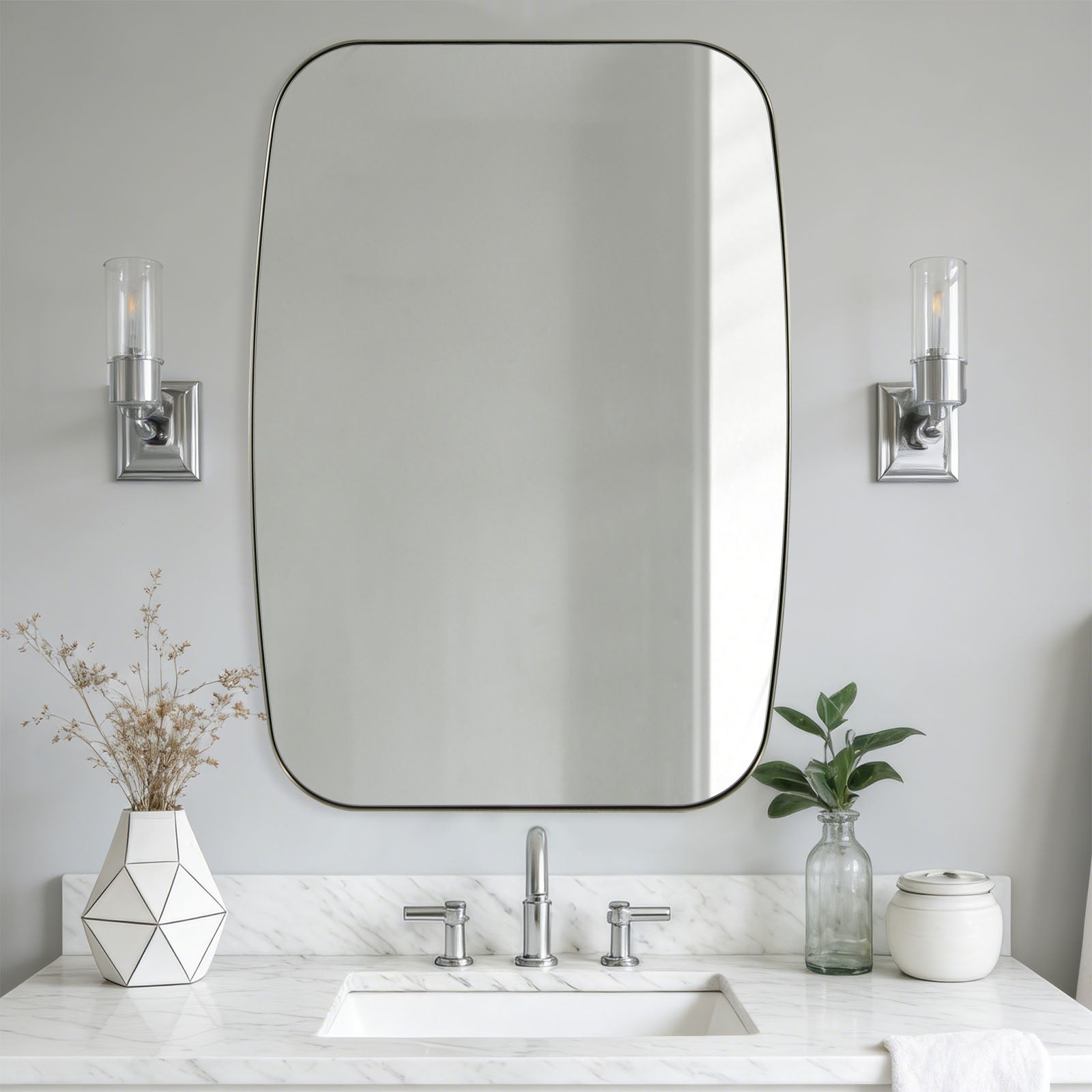 Modern Oval Oblong Bathroom Vanity Mirror | Stainless Steel Frame