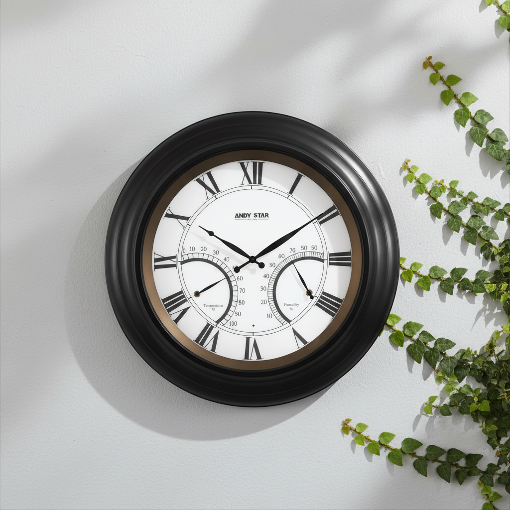 黑色挂钟浅灰色patio墙