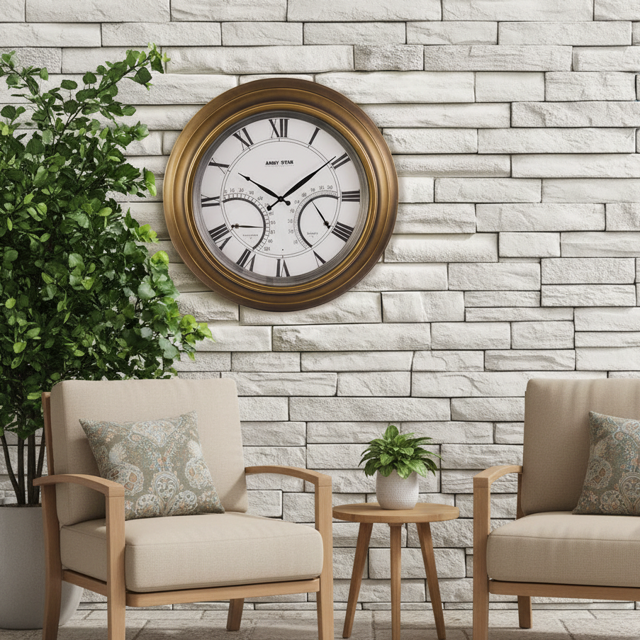 黄铜挂钟白色石墙patio完整墙面