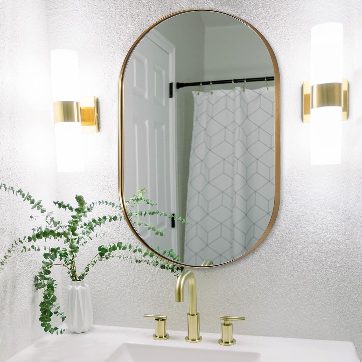 Modern Pill Shaped Capsule Wall Mirrors Long Oval Bathroom Vanity Mirror | Stainless Steel Frame
