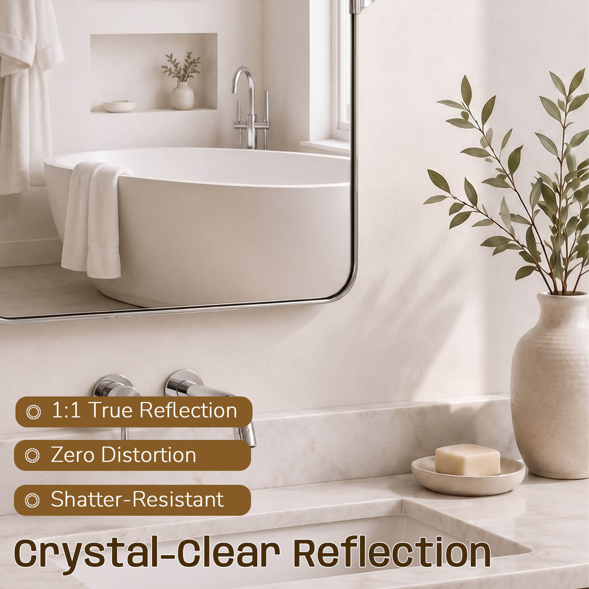 Tilting Rectangular Pivot Mirror for Bathroom/Vanity Floating Mirror | Stainless Steel Frame
