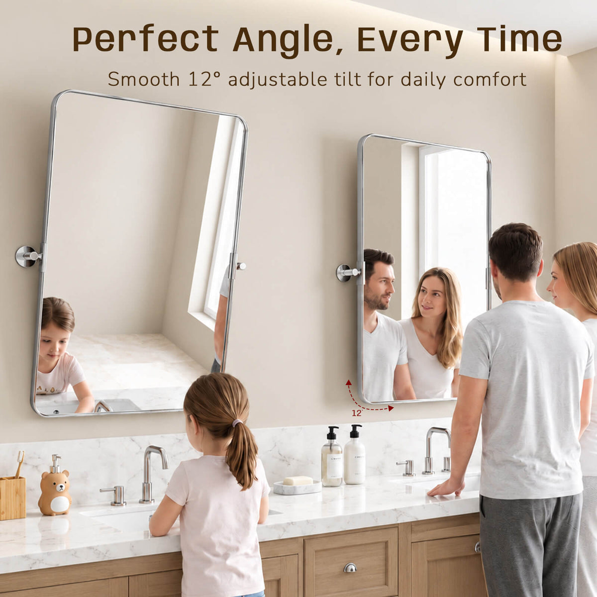 Tilting Rectangular Pivot Mirror for Bathroom/Vanity Floating Mirror | Stainless Steel Frame