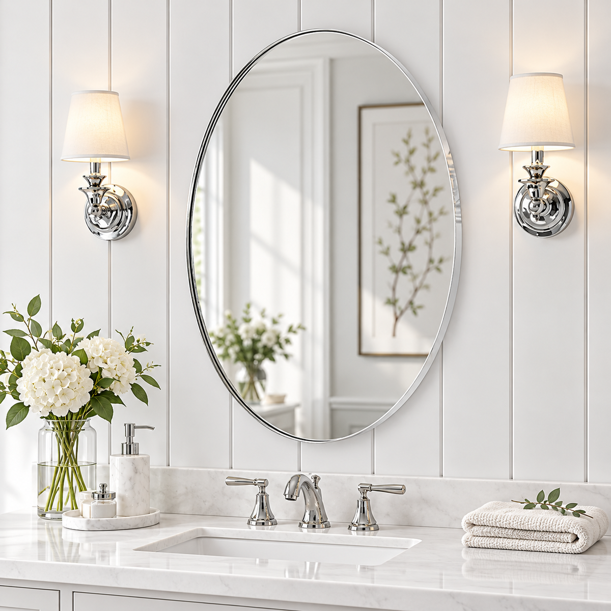 Modern Oval Bathroom Wall Mirrors |Stainless Steel Framed