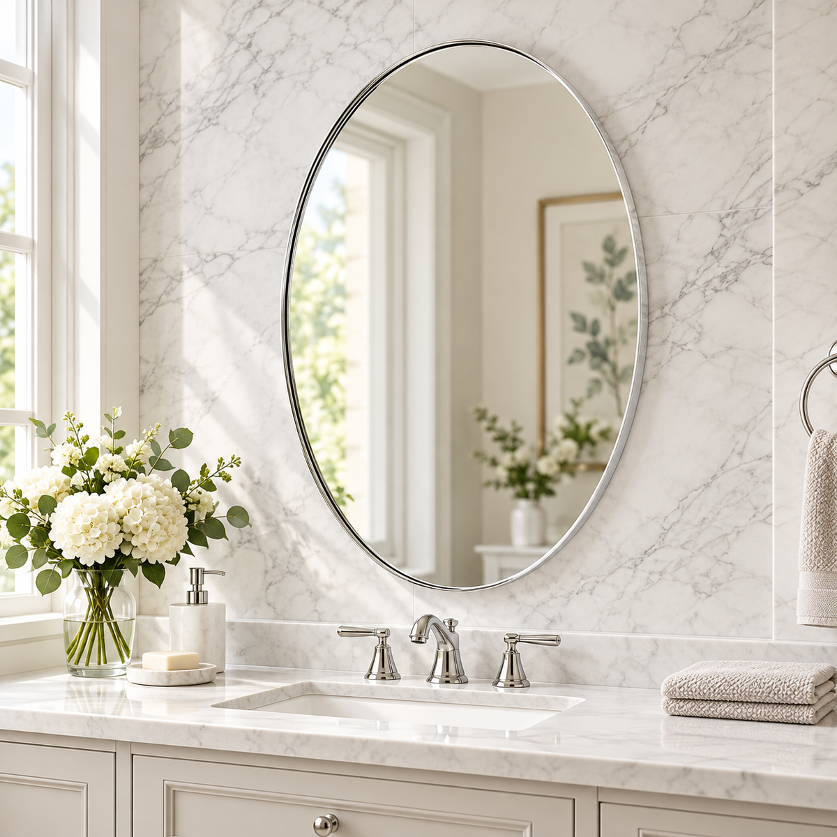 Modern Oval Bathroom Wall Mirrors |Stainless Steel Framed