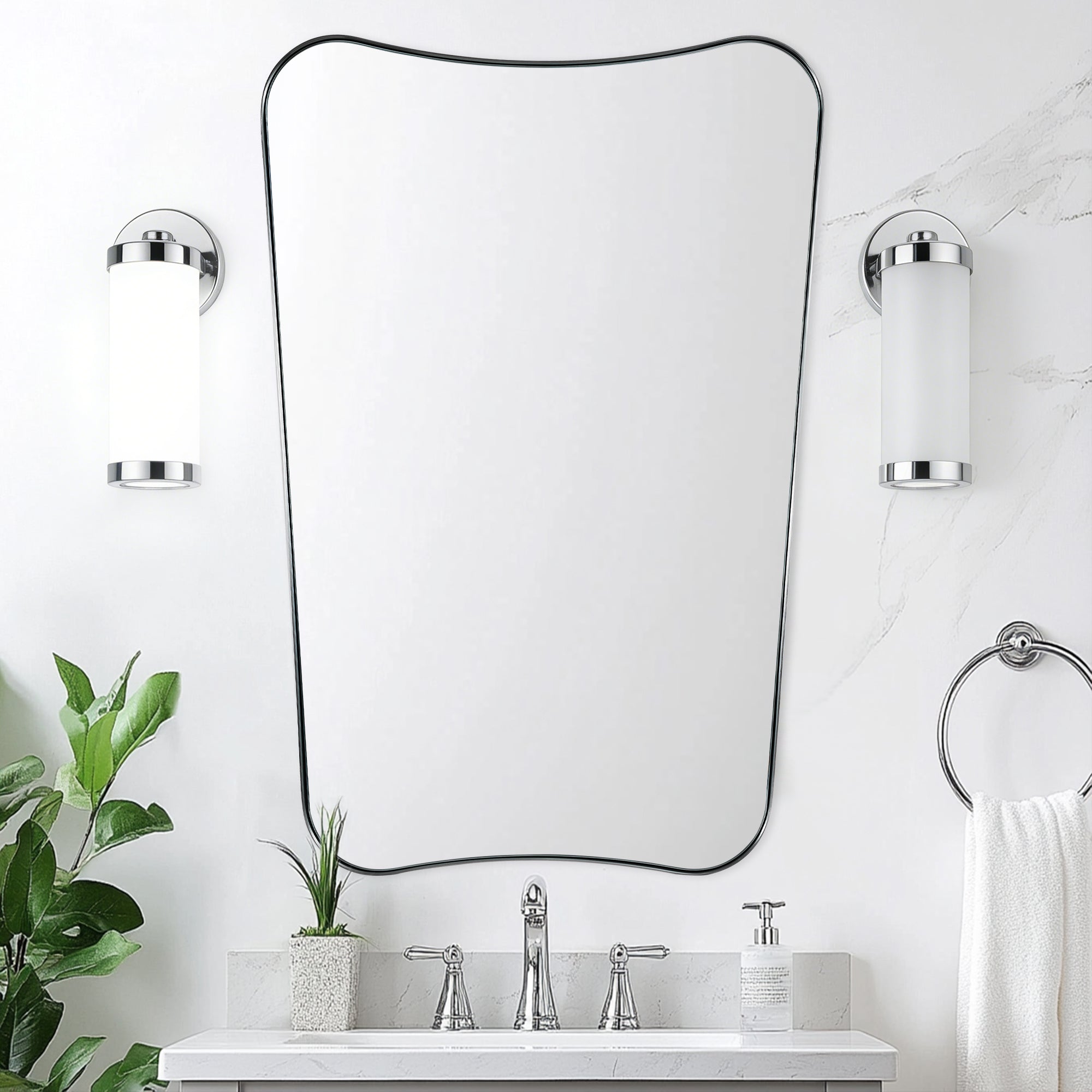 Contemporary Concave Scalloped Irregular Wall Mirror for Bathroom |Stainless Steel Frame