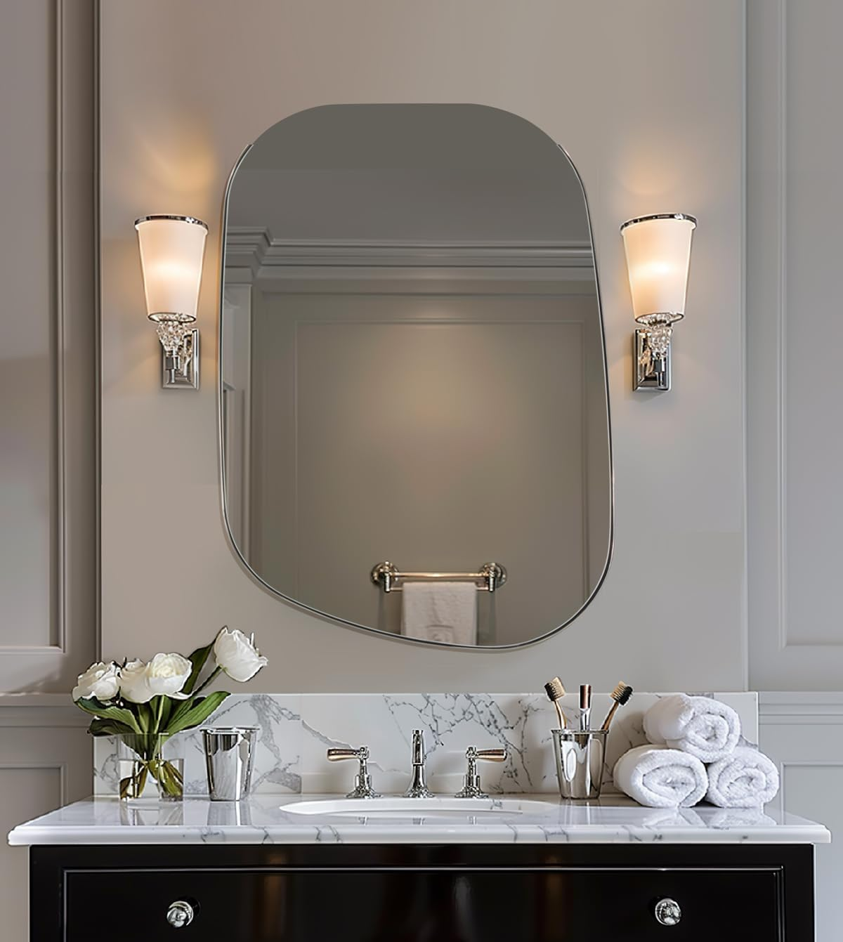 Asymmetrical Irregular Bathroom Wall Mirror | Stainless Steel Frame