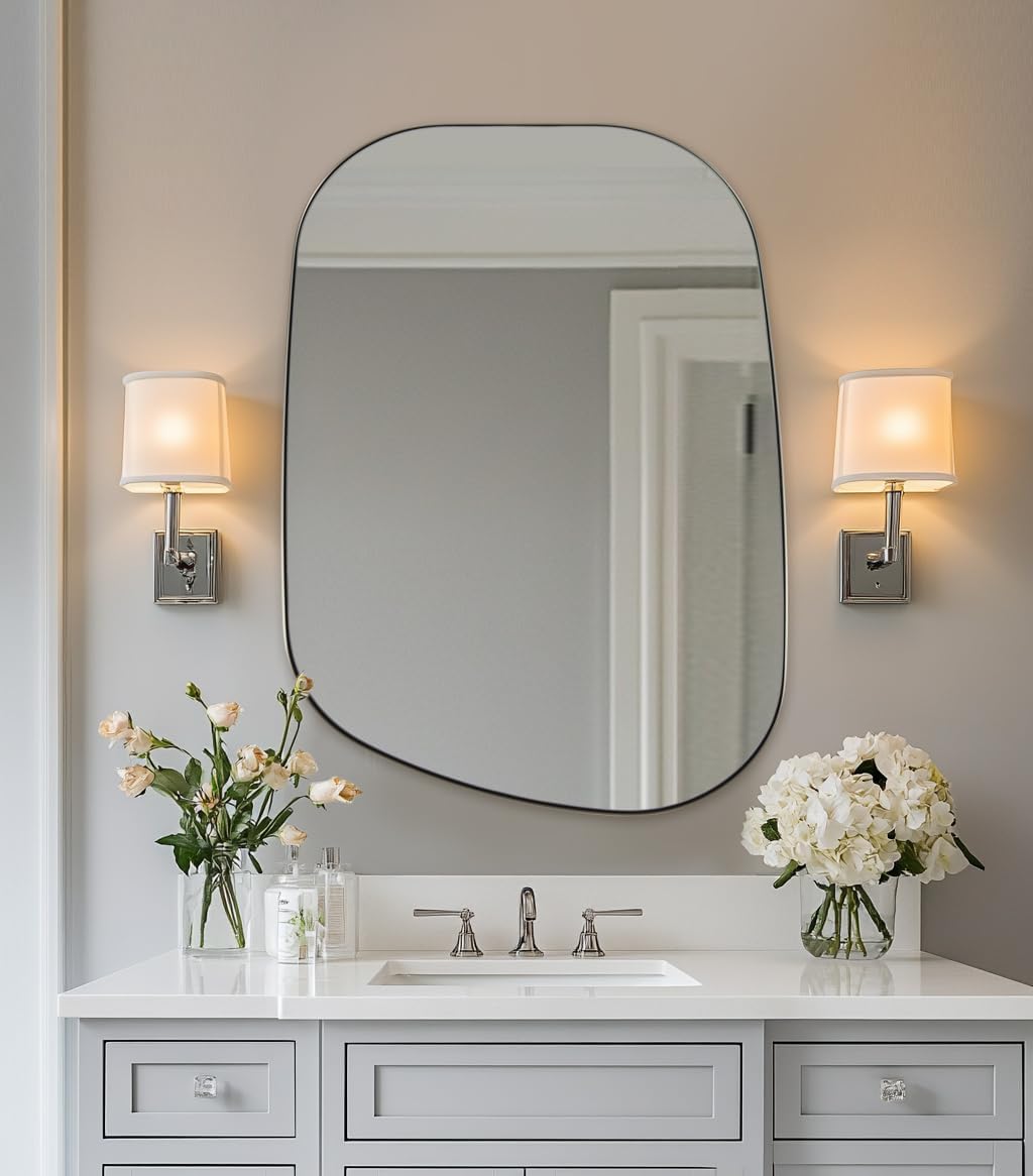 Asymmetrical Irregular Bathroom Wall Mirror | Stainless Steel Frame