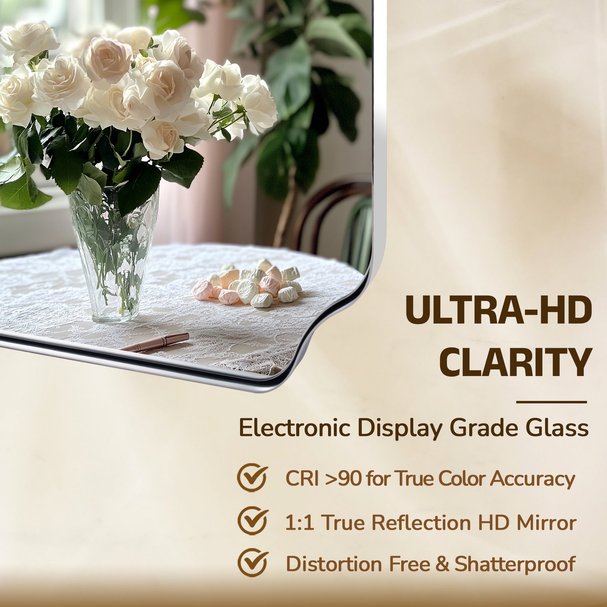 Contemporary Notched Corner Rectangle Scalloped Mirror for Wall /Bathroom | Stainless Steel Frame